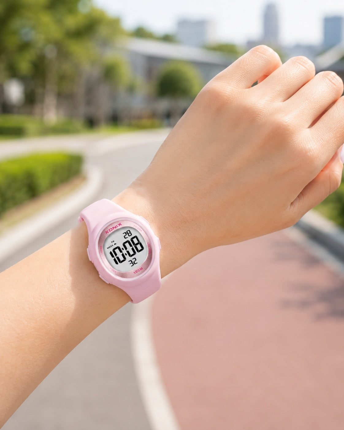 Lightweight digital watch with water resistance 10 ATM pink alarm data timer Packaging status original