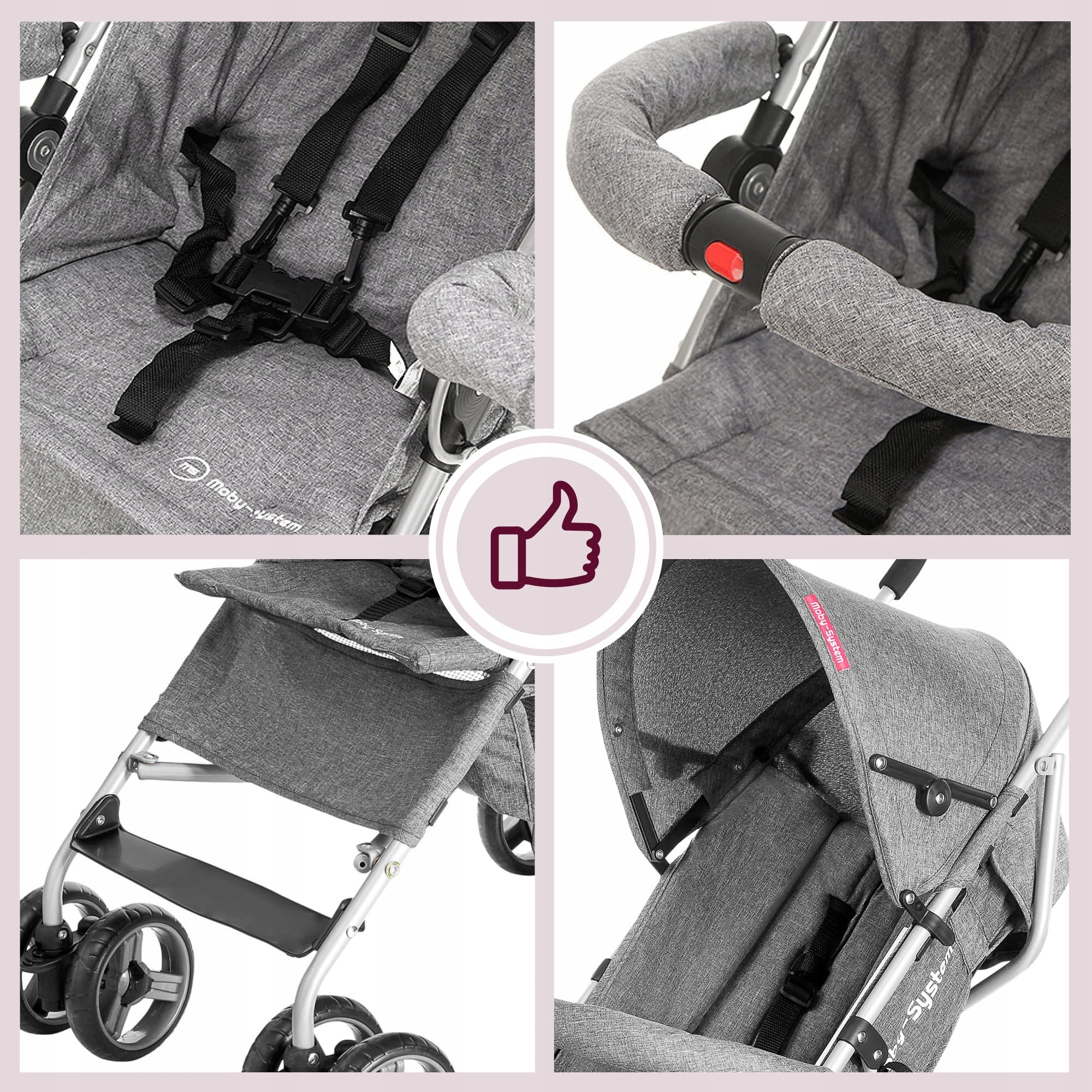 Lightweight stroller Moby-System BARTON - Grey - umbrella, stroller Manufacturer code STR BARTON GRAY