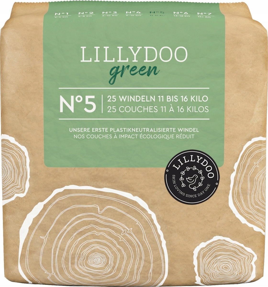 Lillydoo Green Diapers size 5 (11-16kg), 25 pieces