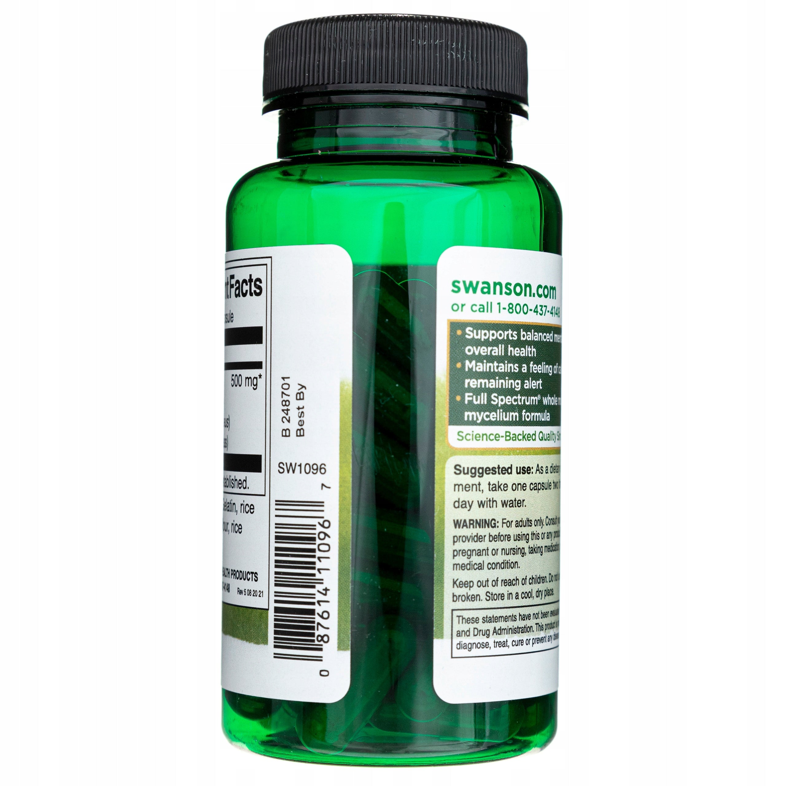 Lion's Mane 500 mg Lion Heat Swanson Immunity Memory Stress 60 kaps Expiration date at least six months from the date of purchase
