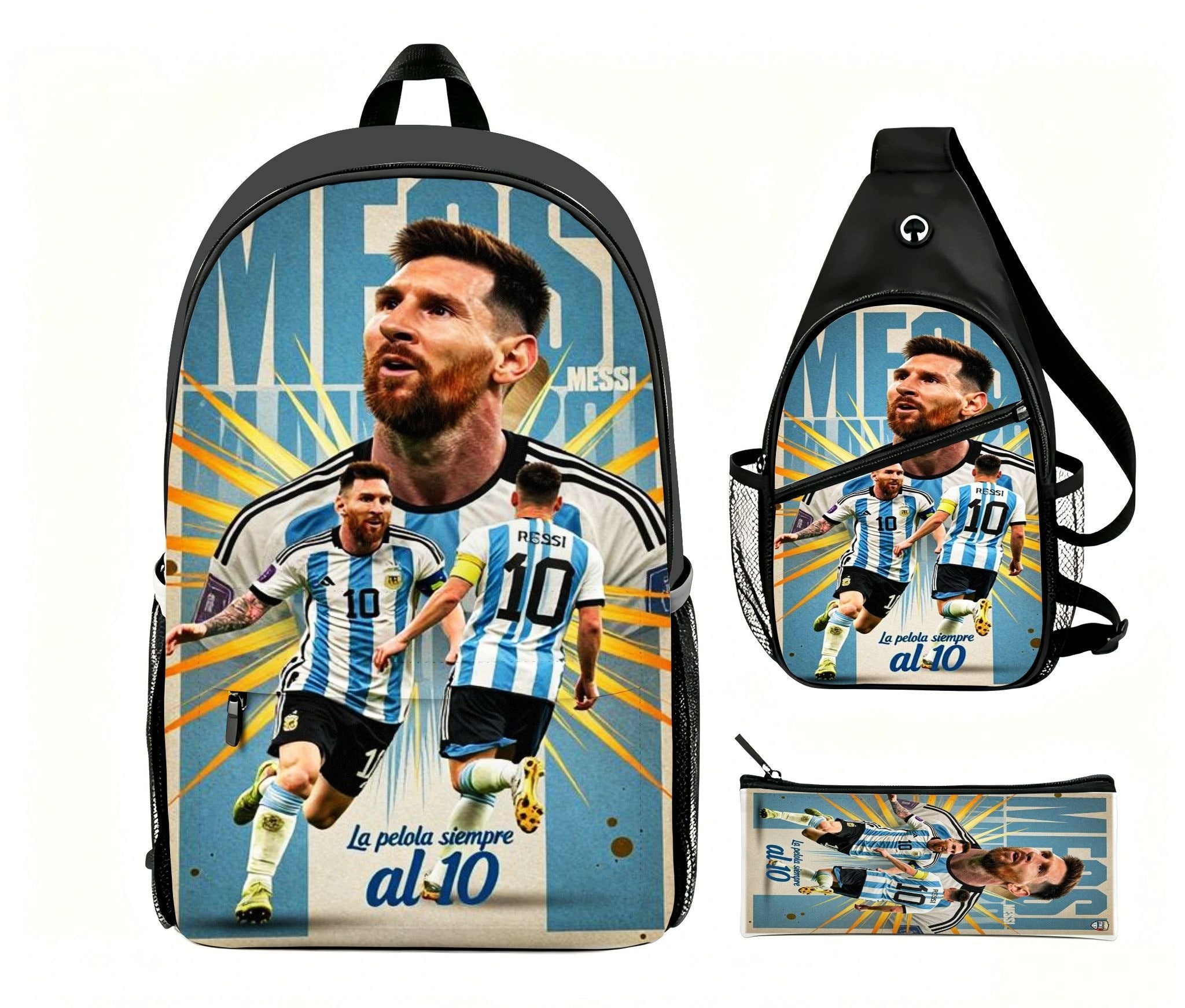 Lionel Messi Argentina Jersey Backpack Set – 3-Piece School Collection