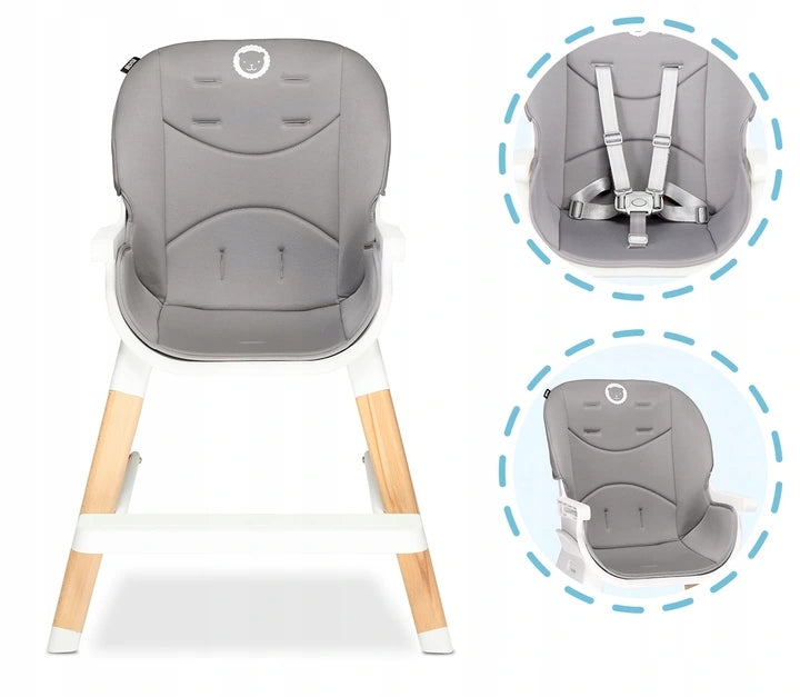 Lionelo MONA 4in1 Wooden Highchair with BELTS AND TRAY Brand Lionelo