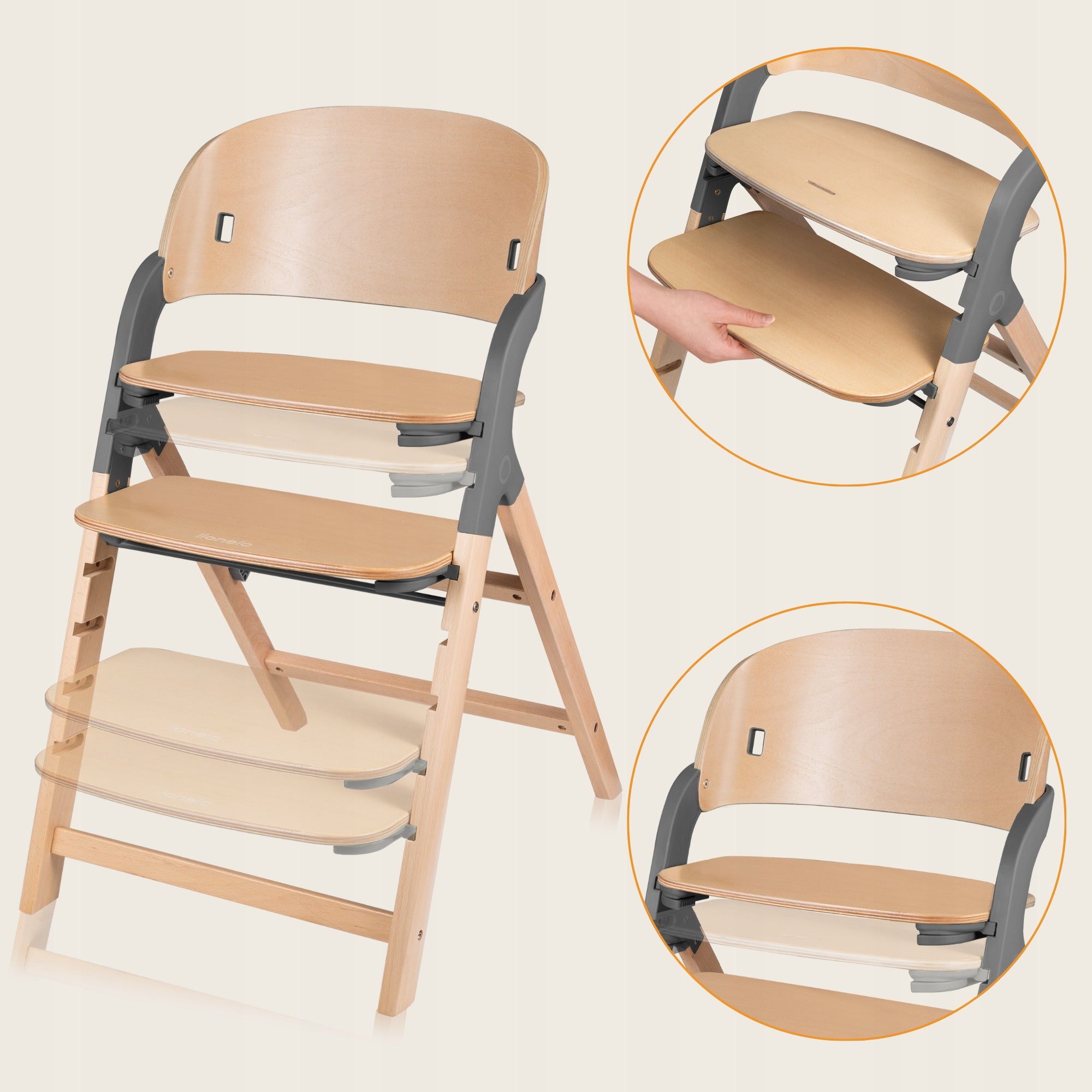 Lionelo Megan Wooden high chair 3in1 up to 110kg Grey wood Brand Lionelo