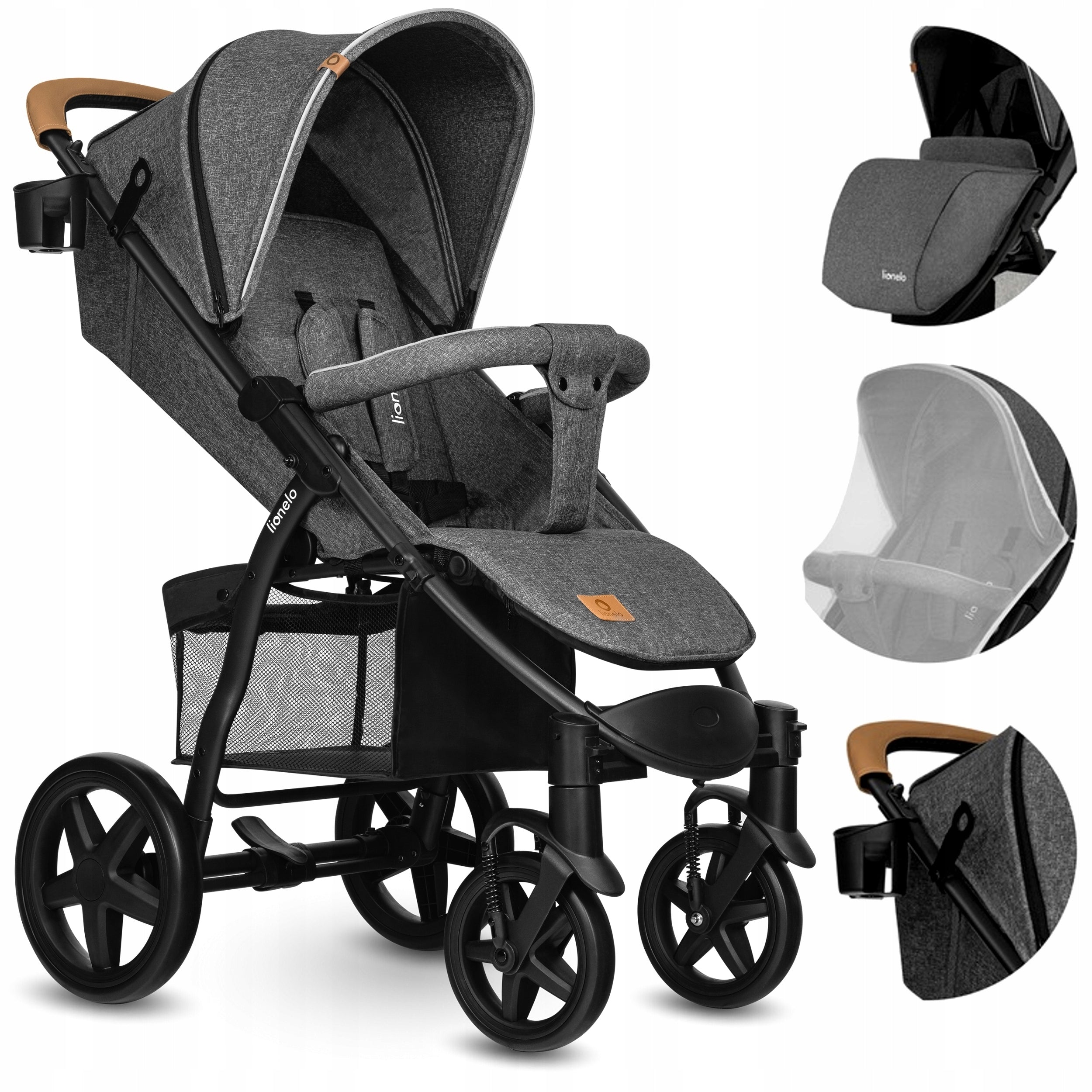 Lionelo Stroller Annet Plus Stone Caramel Large Wheels + Accessories
