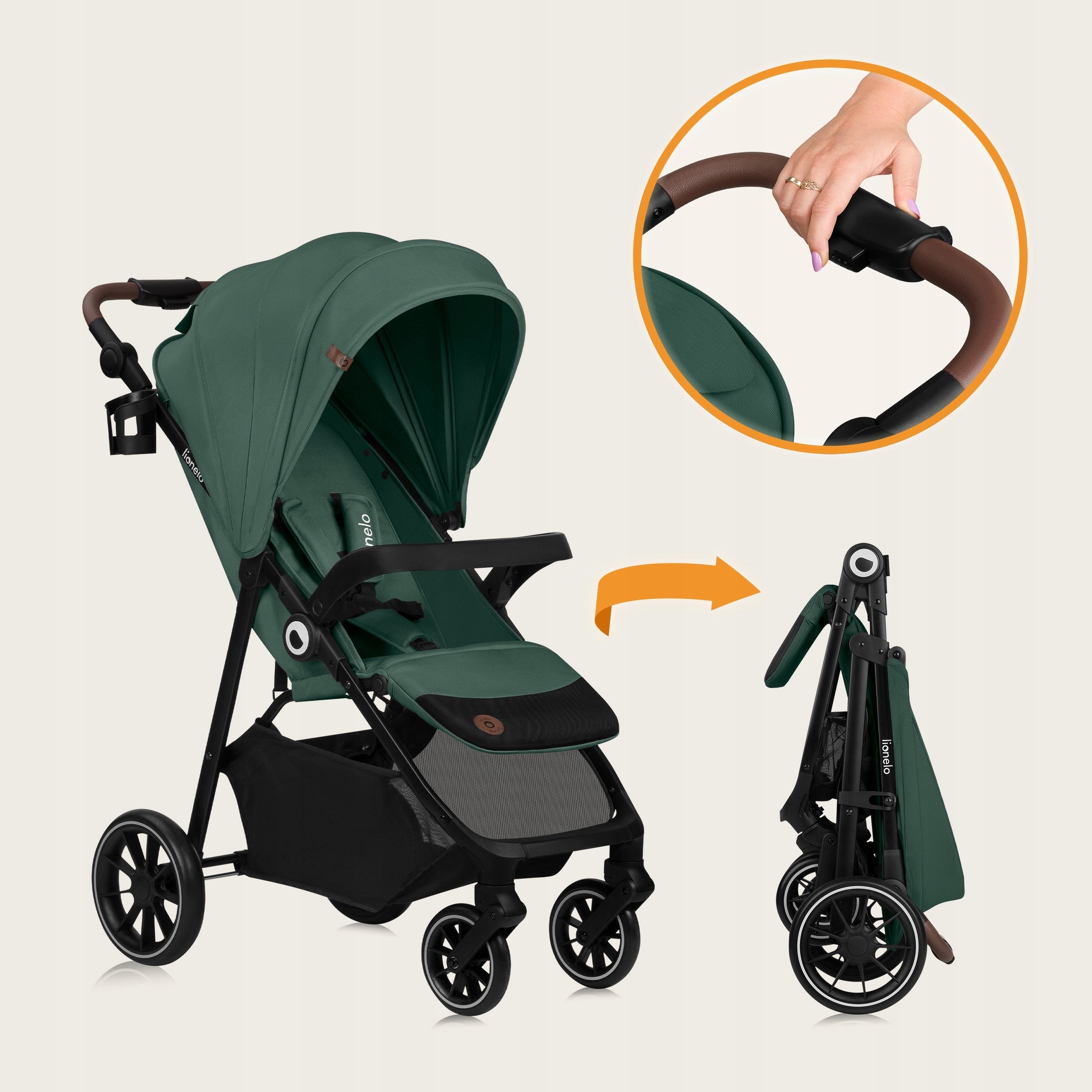 Lionelo Strollers Emma One Beige Green Forest up to 22kg Lightweight Folding Brand Lionelo