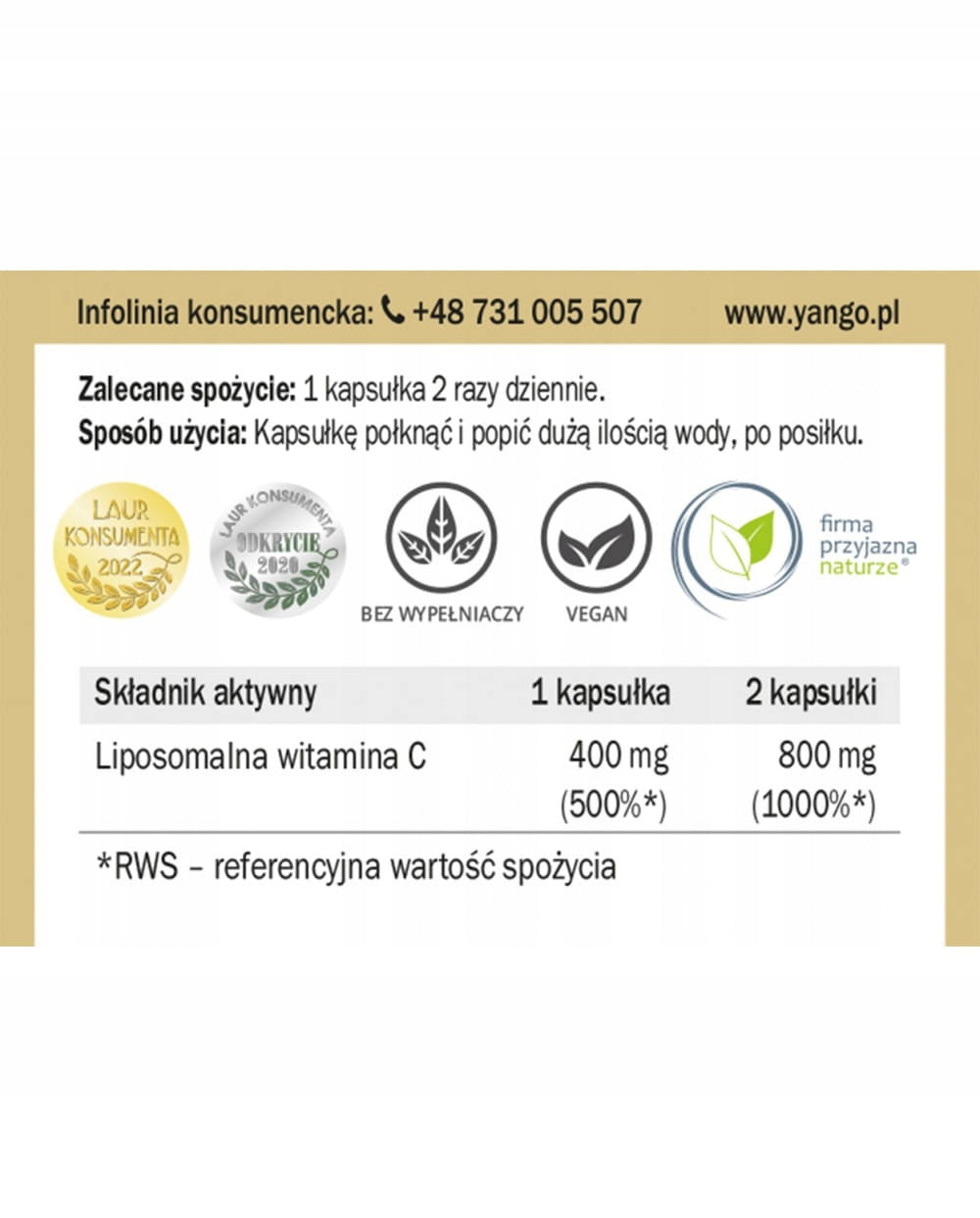 Liposomal Vitamin C - Yango - 60 kaps - Increased Bioavailability Name other
