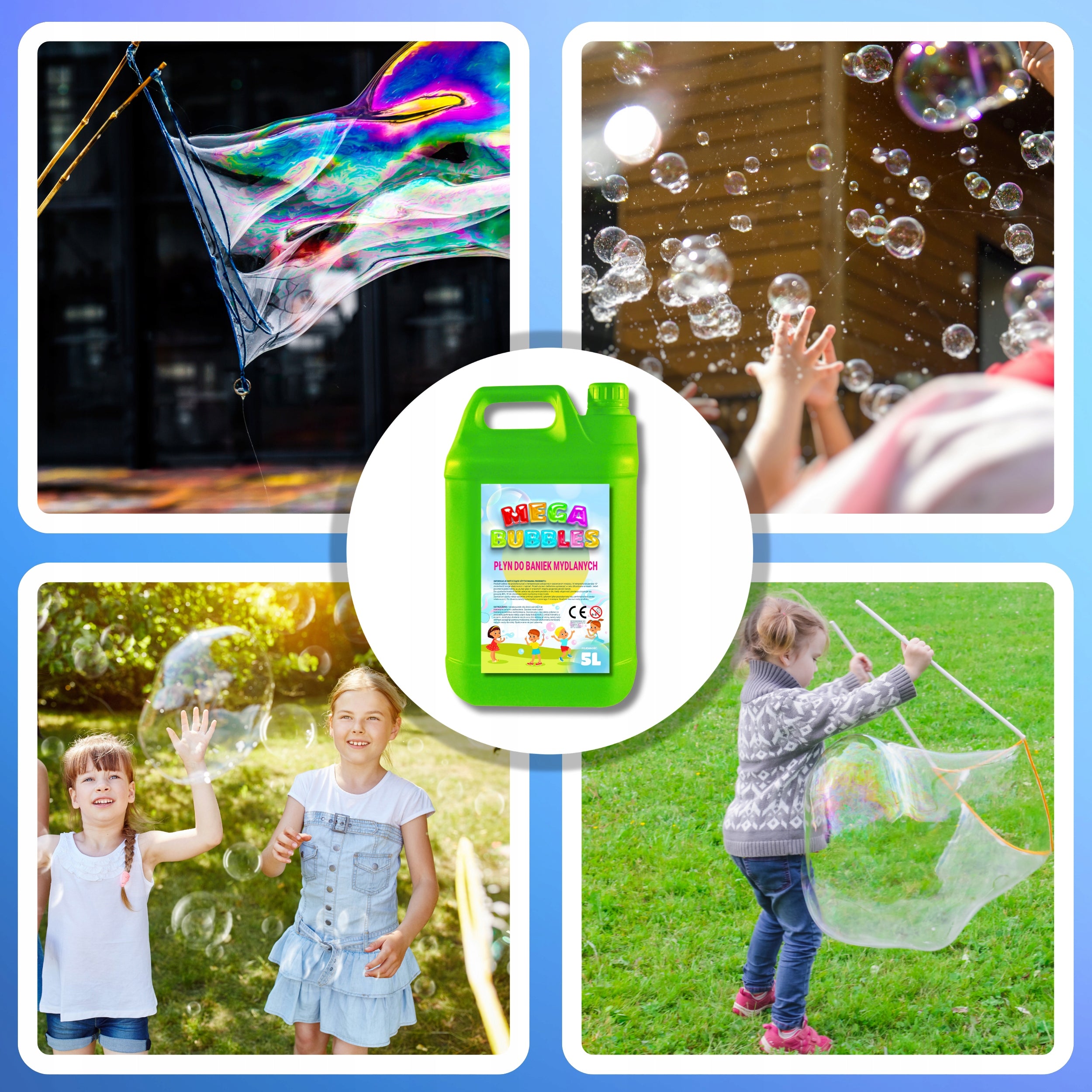 Liquid for Soap Bubbles Large and Small 10 liters MEGA BUBBLES 2 x 5l Packaging status original