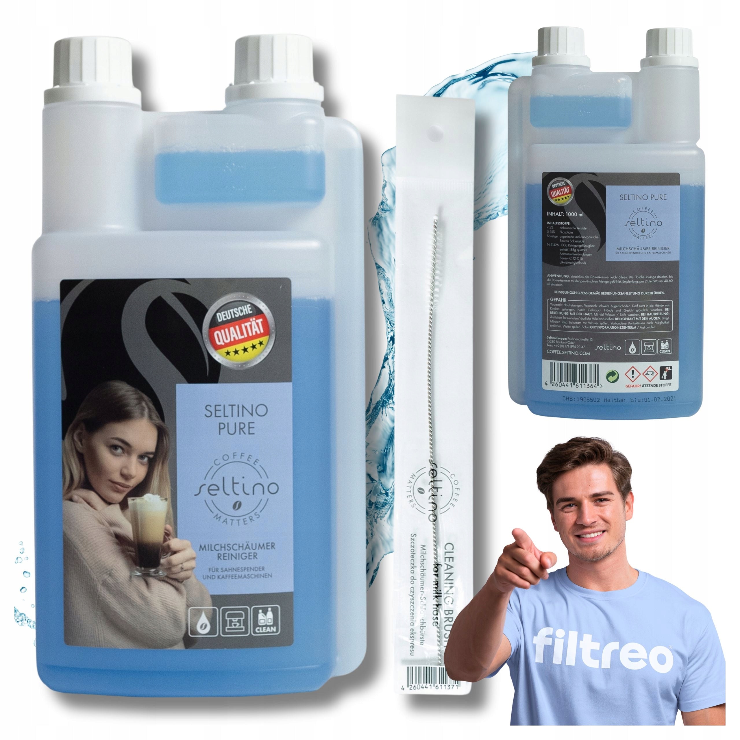 Liquid milk system cleaner seltino pure 1000ml and toothbrush
