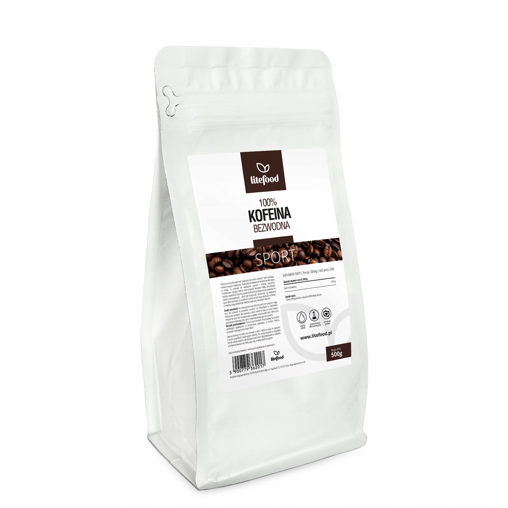 LiteFOOD - Caffeine Anhydrous - 500 g - Pure Powder - No Additives