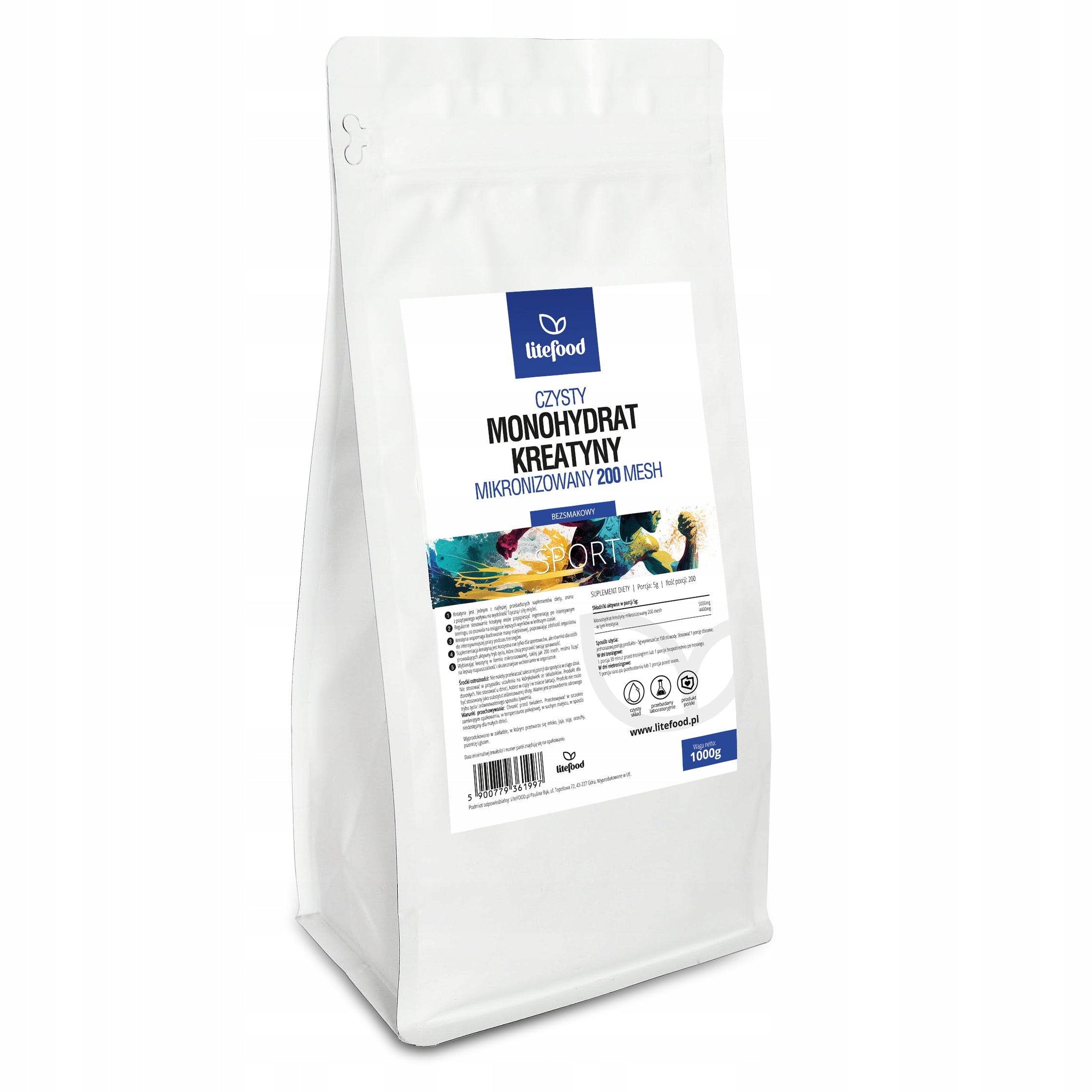 LiteFOOD - Creatine Monohydrate - Pure Powder - No Additives - 1000 g