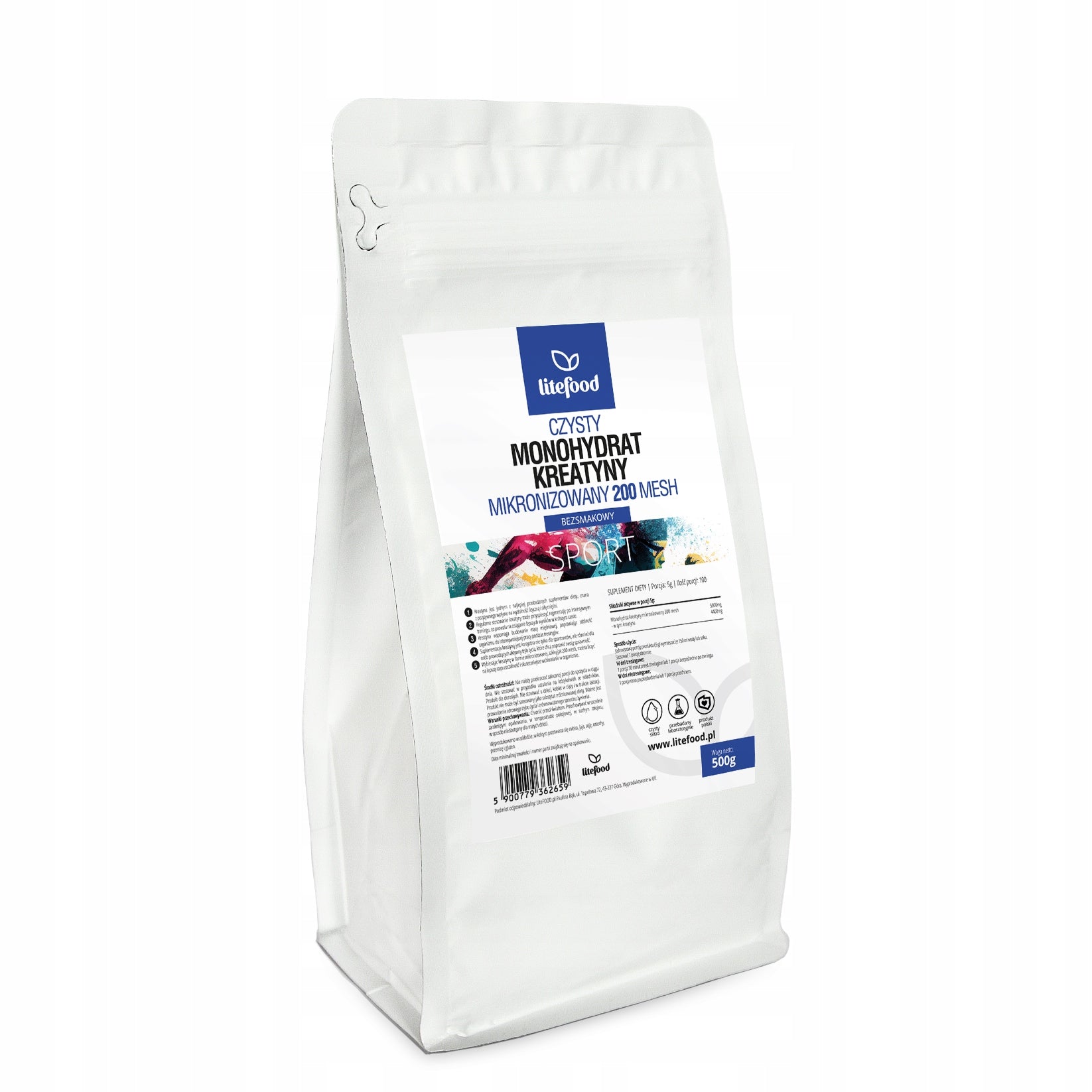 LiteFOOD - Creatine Monohydrate - Pure Powder - No Additives - 500 g