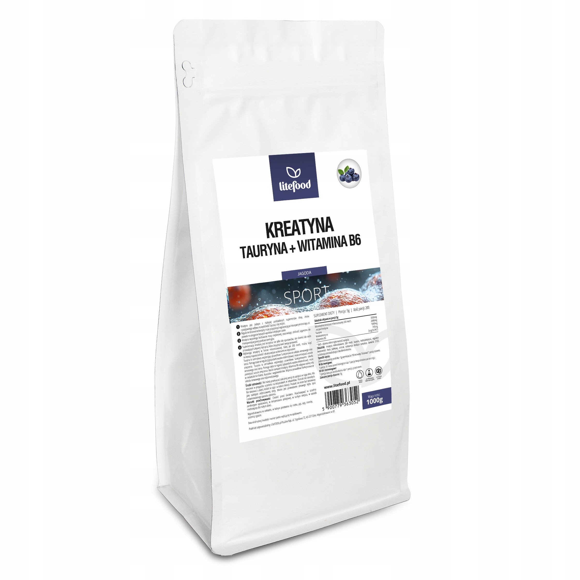 LiteFOOD - Creatine + Taurine + Vitamin B6 - 1000g - Blueberry