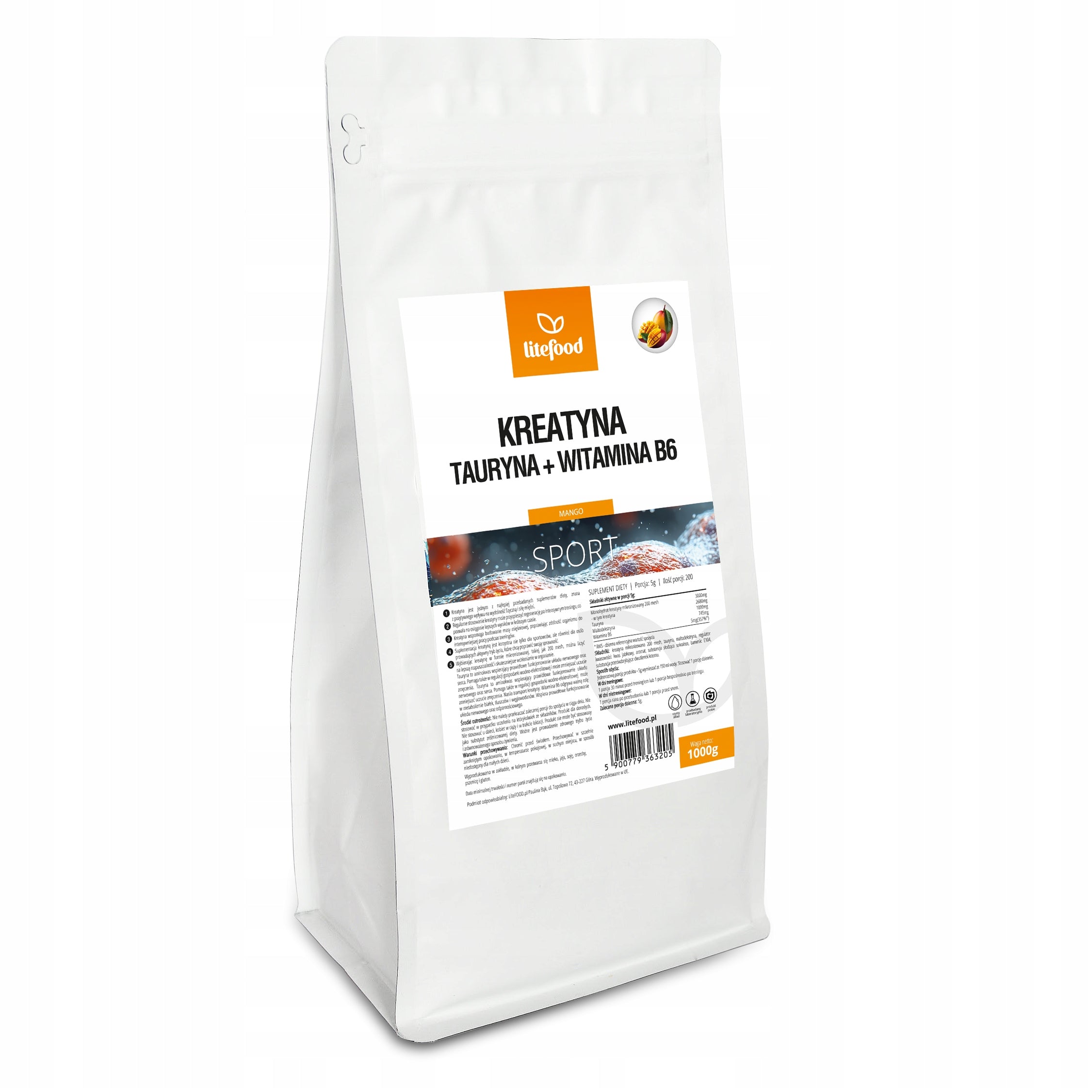 LiteFOOD - Creatine + Taurine + Vitamin B6 - 1000g - Mango