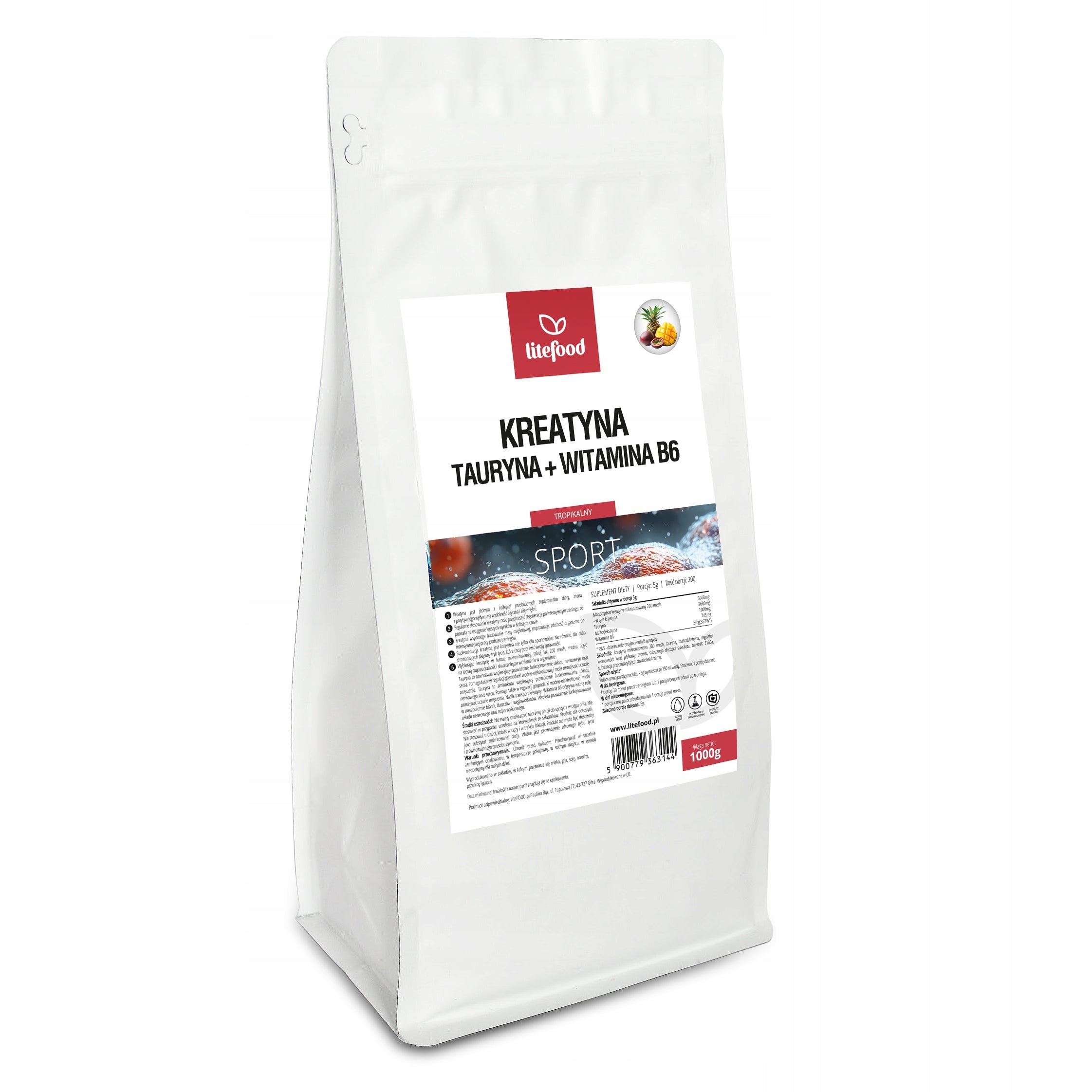 LiteFOOD - Creatine + Taurine + Vitamin B6 - 1000g - Tropical