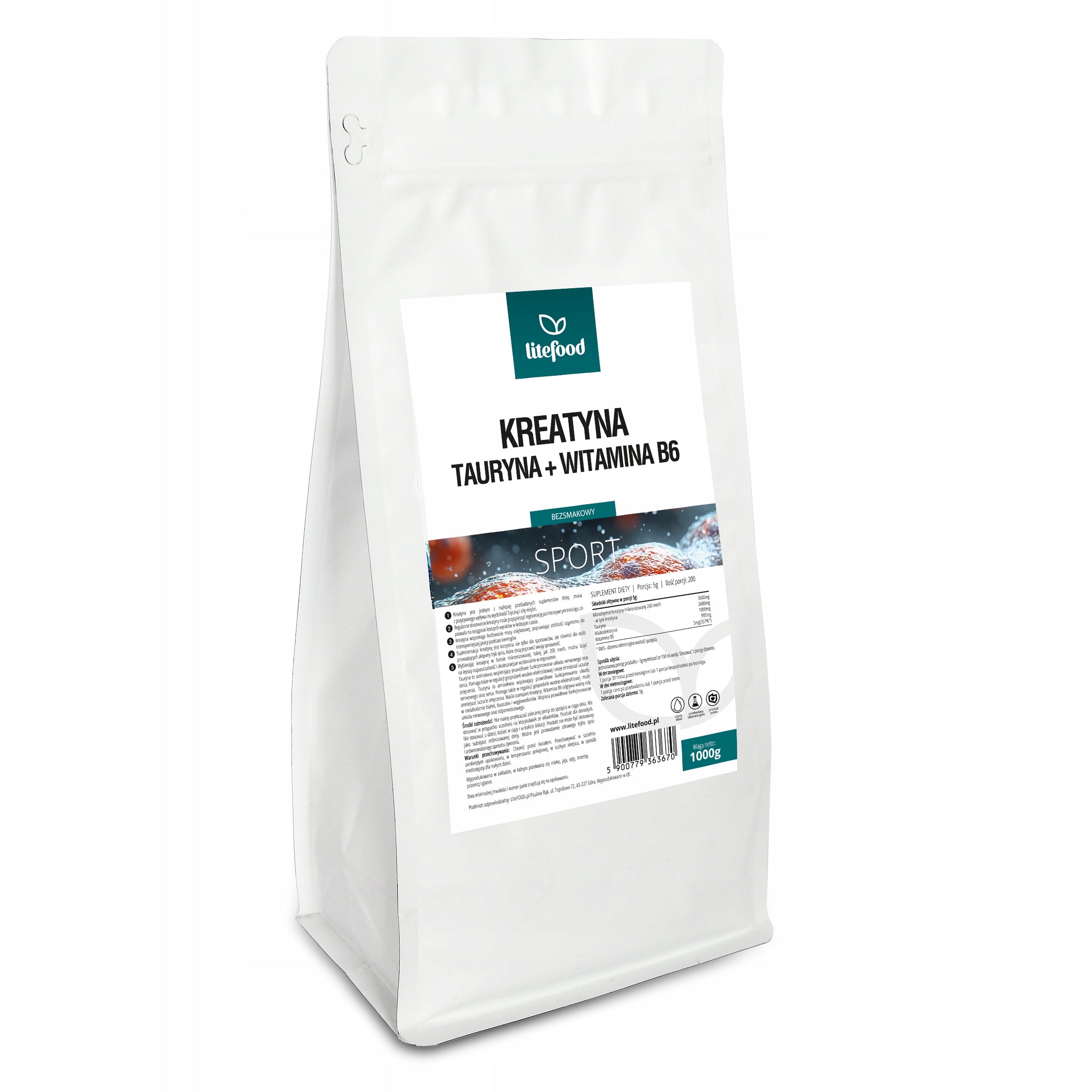 LiteFOOD - Creatine + Taurine + Vitamin B6 - 1000g - tasteless