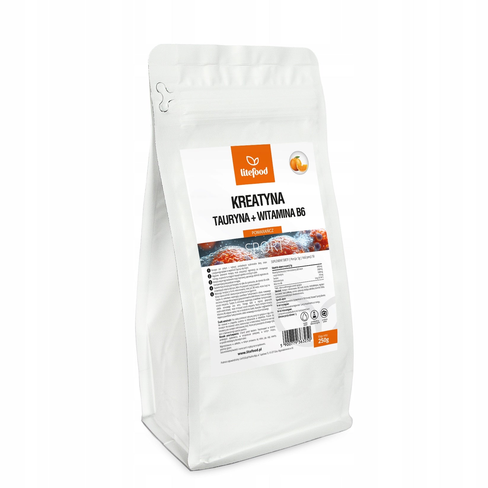 LiteFOOD - Creatine + Taurine + Vitamin B6 - 250g - Orange