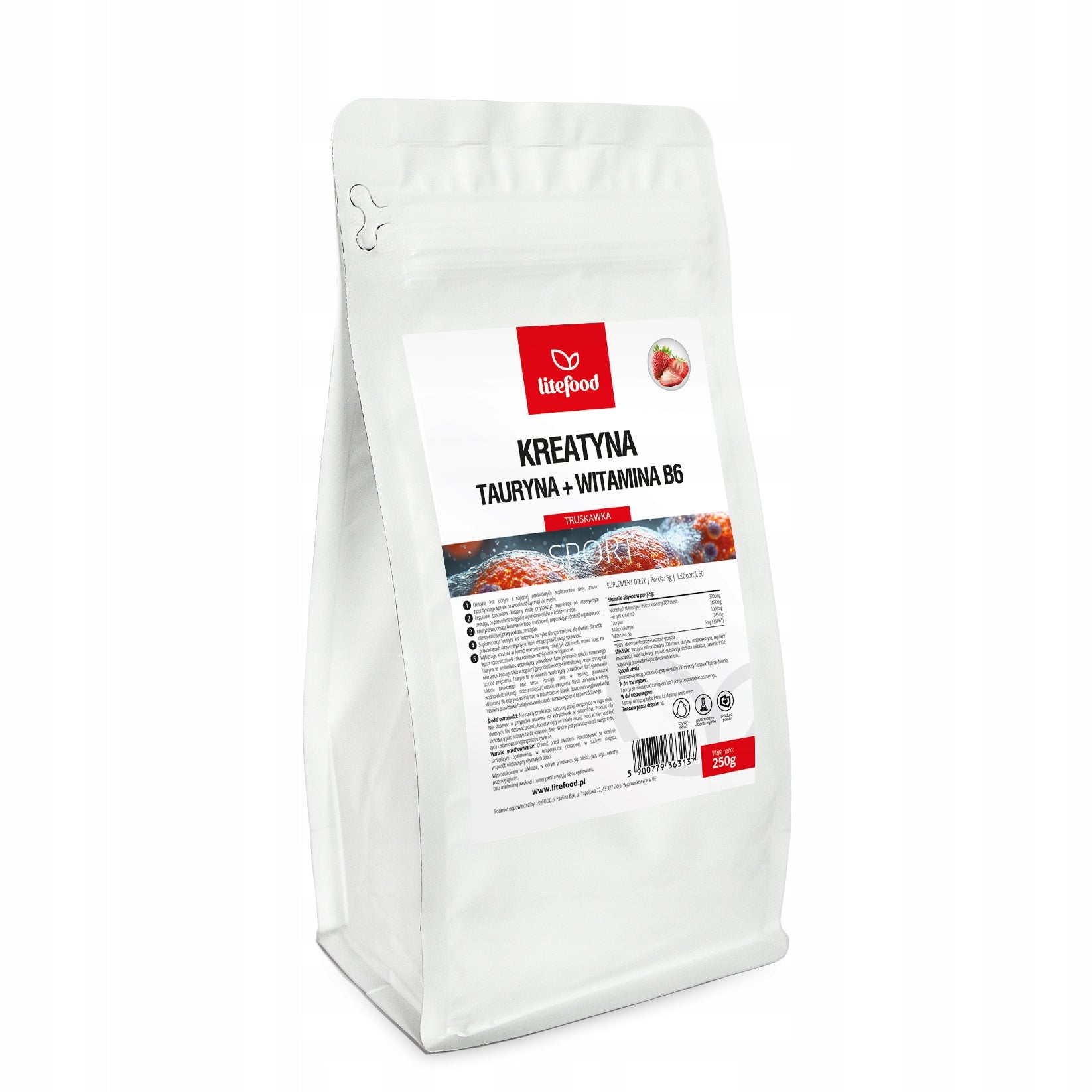LiteFOOD - Creatine + Taurine + Vitamin B6 - 250g - Strawberry