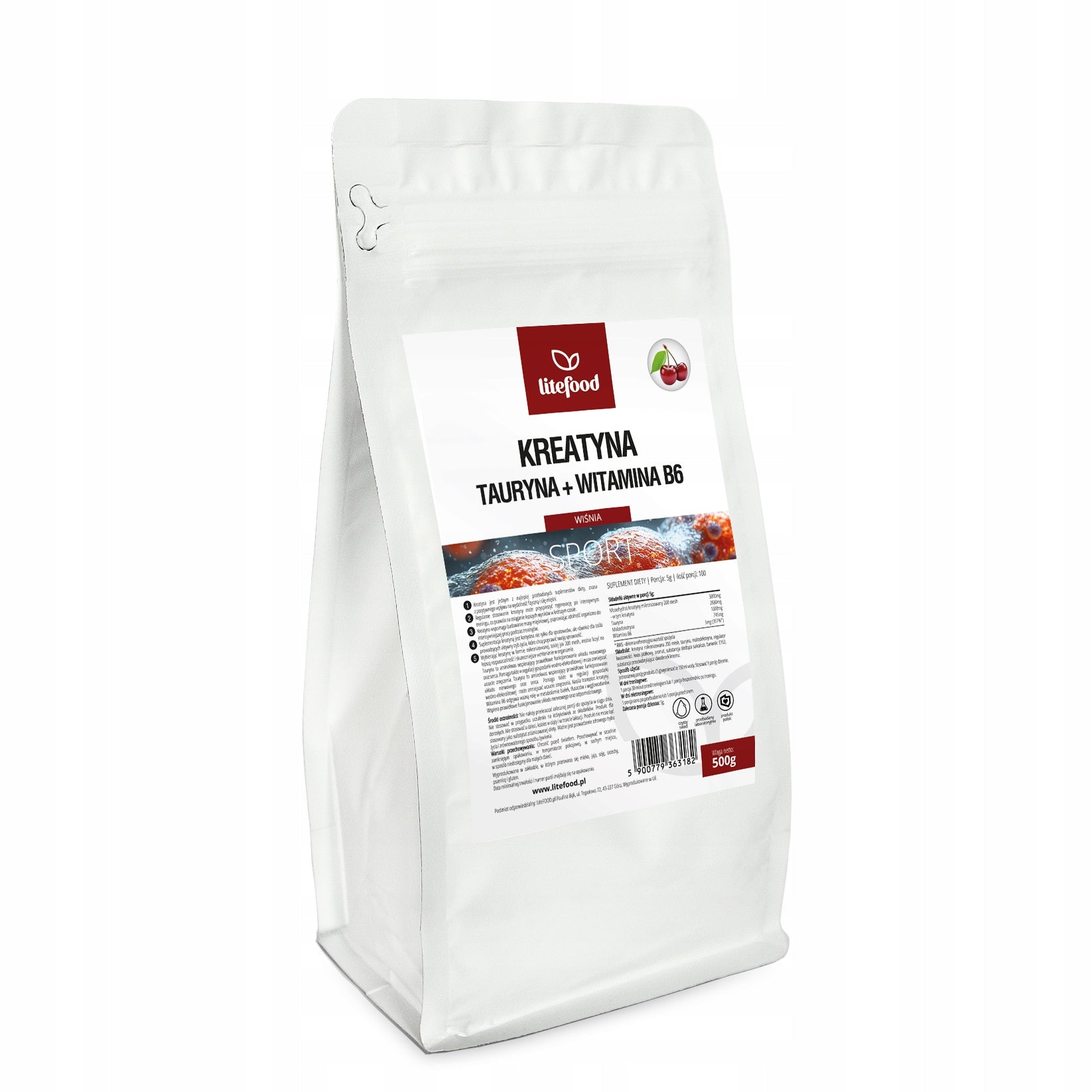 LiteFOOD - Creatine + Taurine + Vitamin B6 - 500g - Cherry