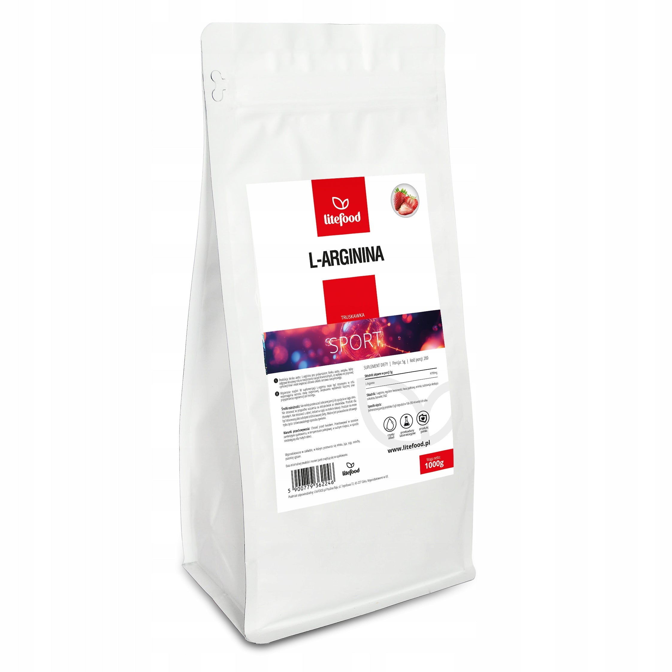 LiteFOOD - L-Arginine - Flavour Strawberry - 1000 g - Amino Acid