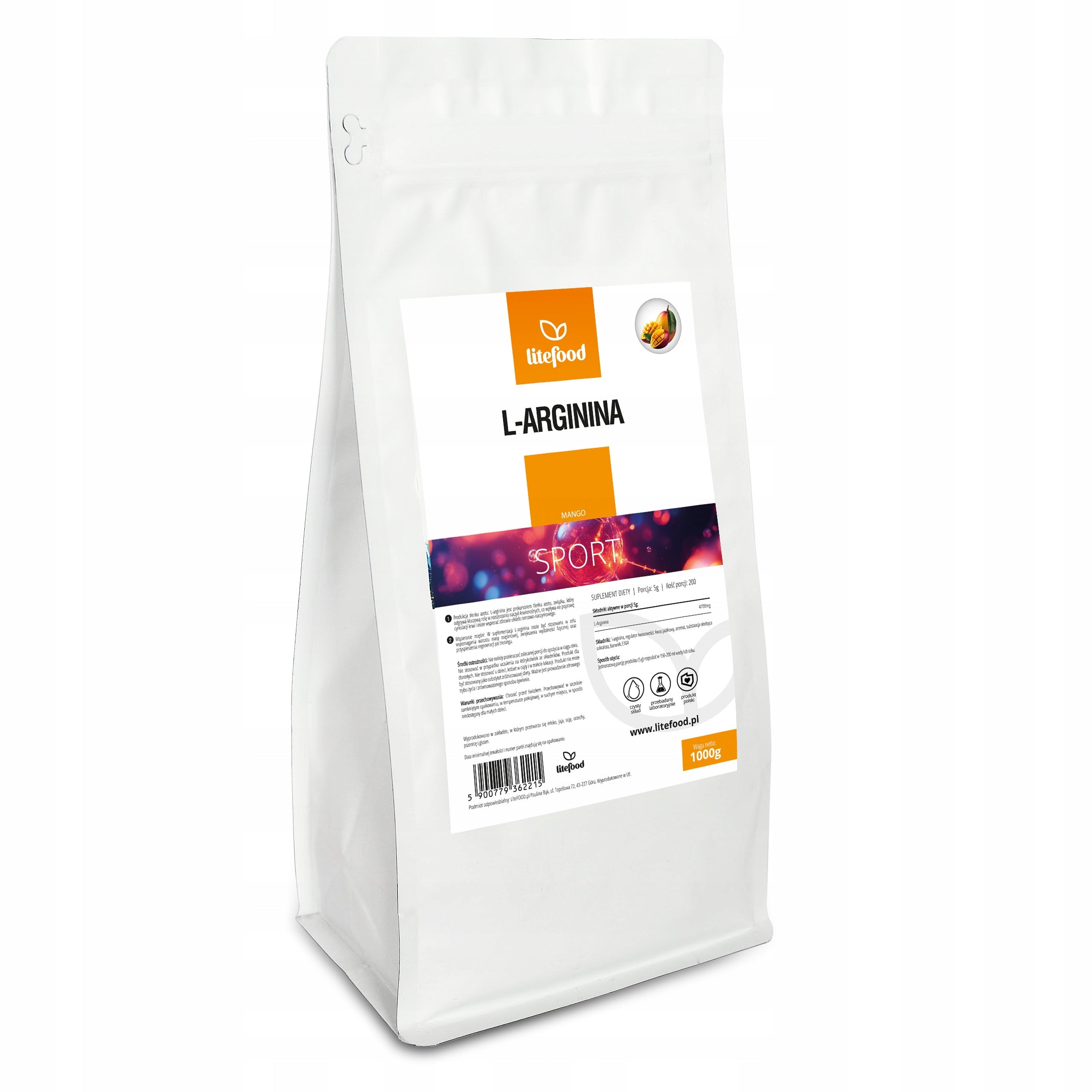 LiteFOOD - L-Arginine - Taste of Mango - 1000 g - Amino acid