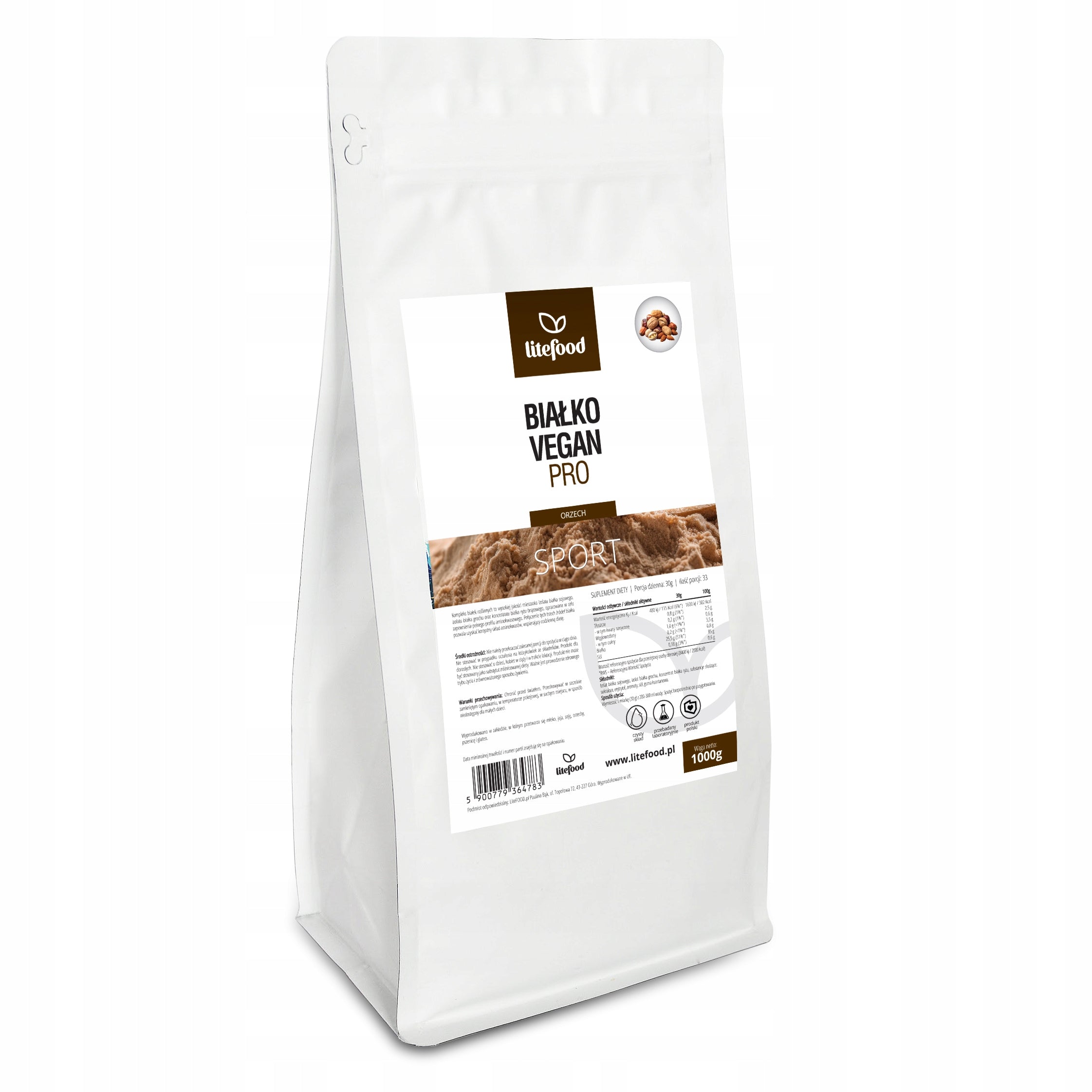 LiteFOOD - VEGAN PRO - VEGETABLE VEGE PROTEIN WITHOUT SUGAR - 1000g