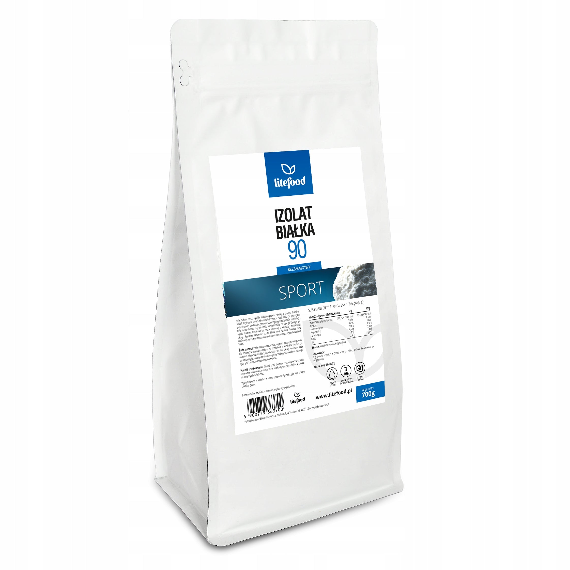 LiteFOOD - Whey Protein Isolate WPI 90 - Pure - 700g