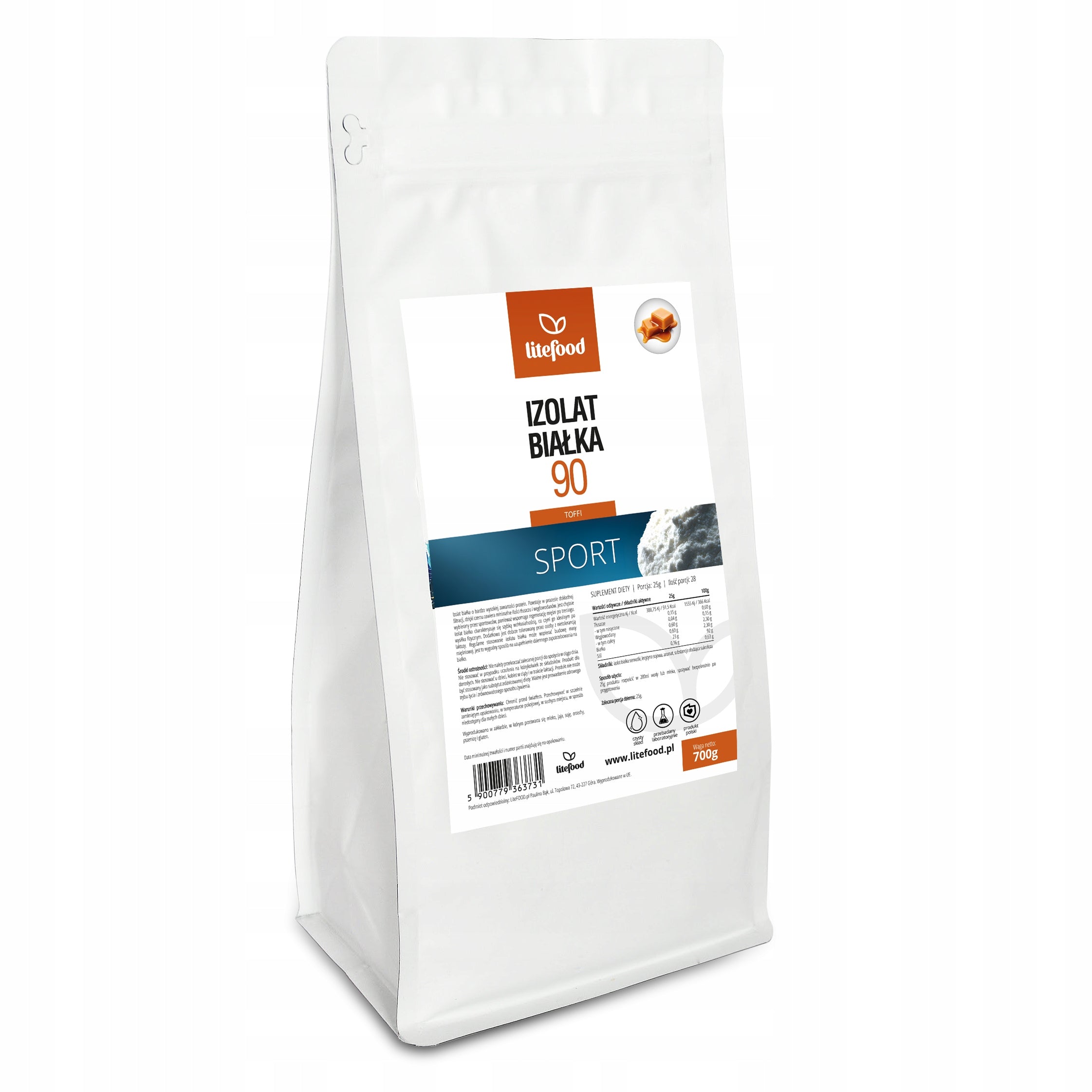 LiteFOOD - Whey Protein Isolate WPI 90 - Toffee - 700g