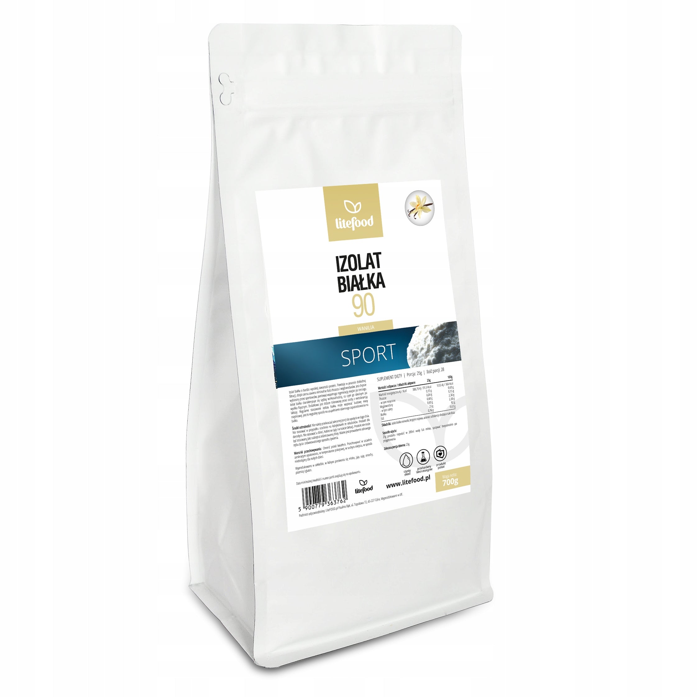 LiteFOOD - Whey Protein Isolate WPI 90 - Vanilla - 700g