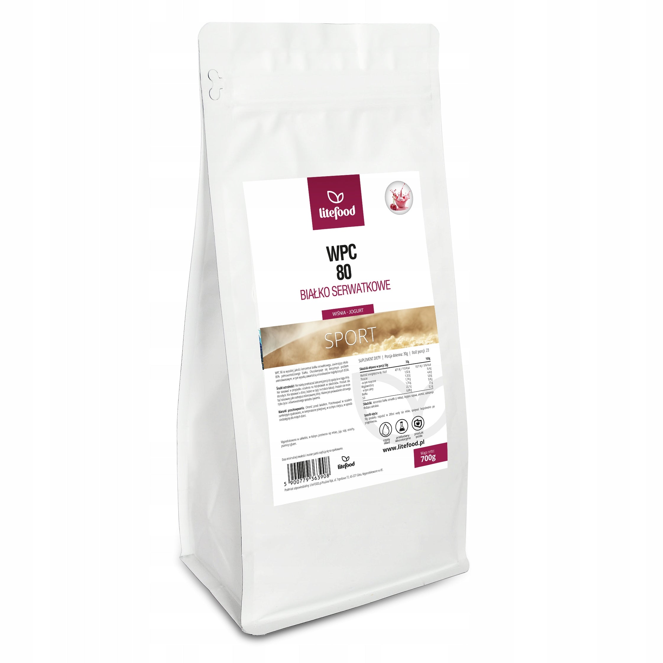 LiteFOOD - Whey protein WPC 80 - 700g - Cherry - Yogurt