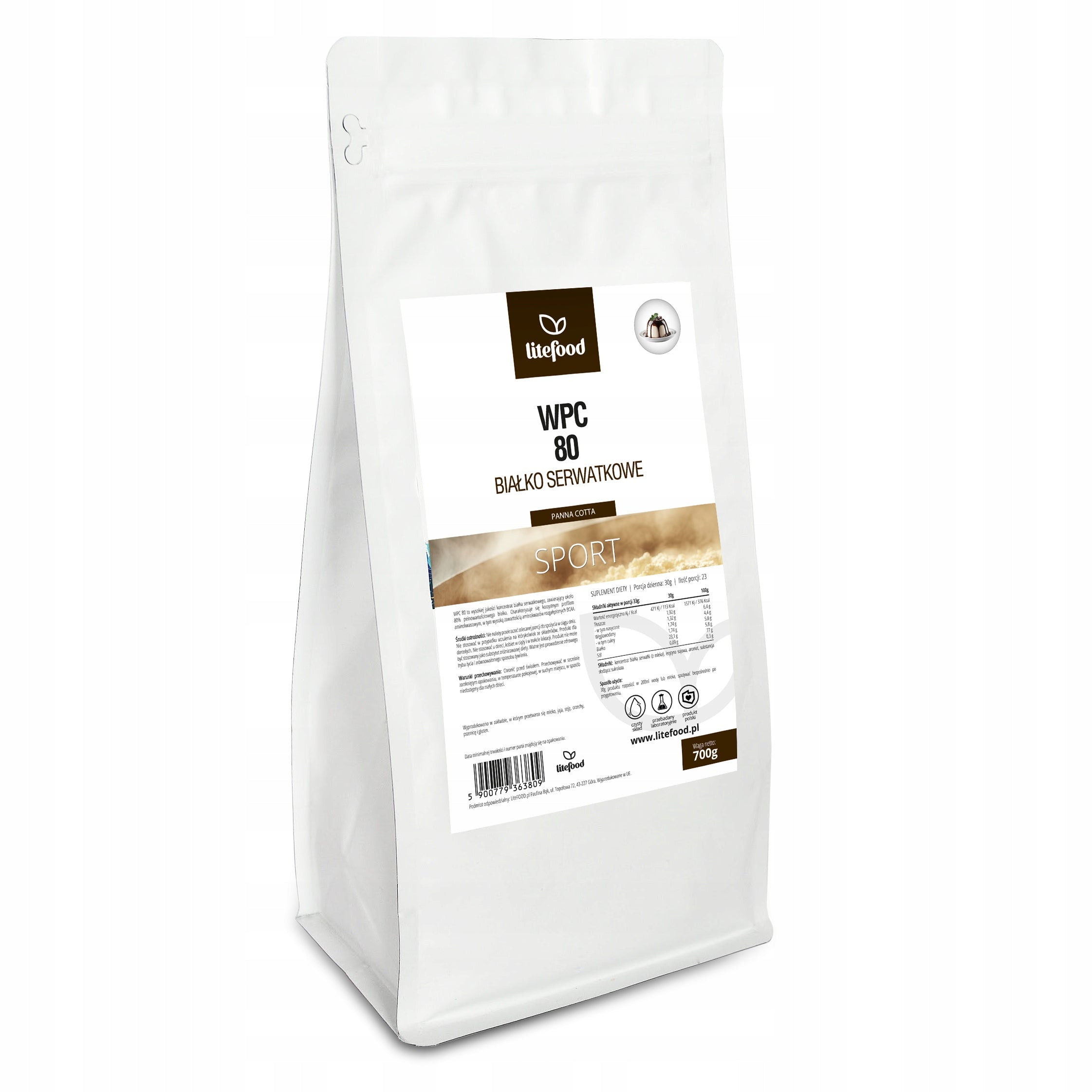 LiteFOOD - Whey protein WPC 80 - 700g - Panna cotta