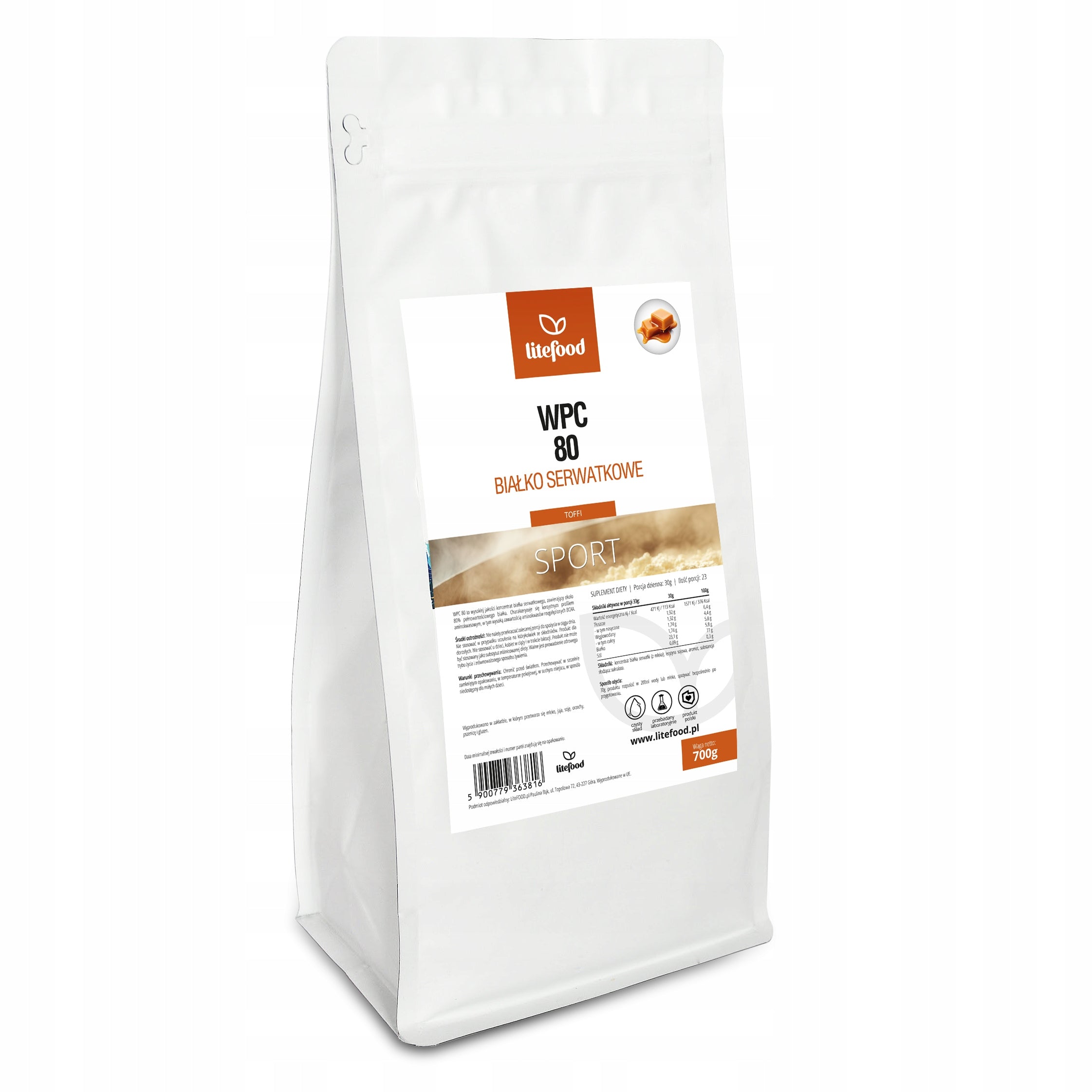 LiteFOOD - Whey protein WPC 80 - 700g - Toffee