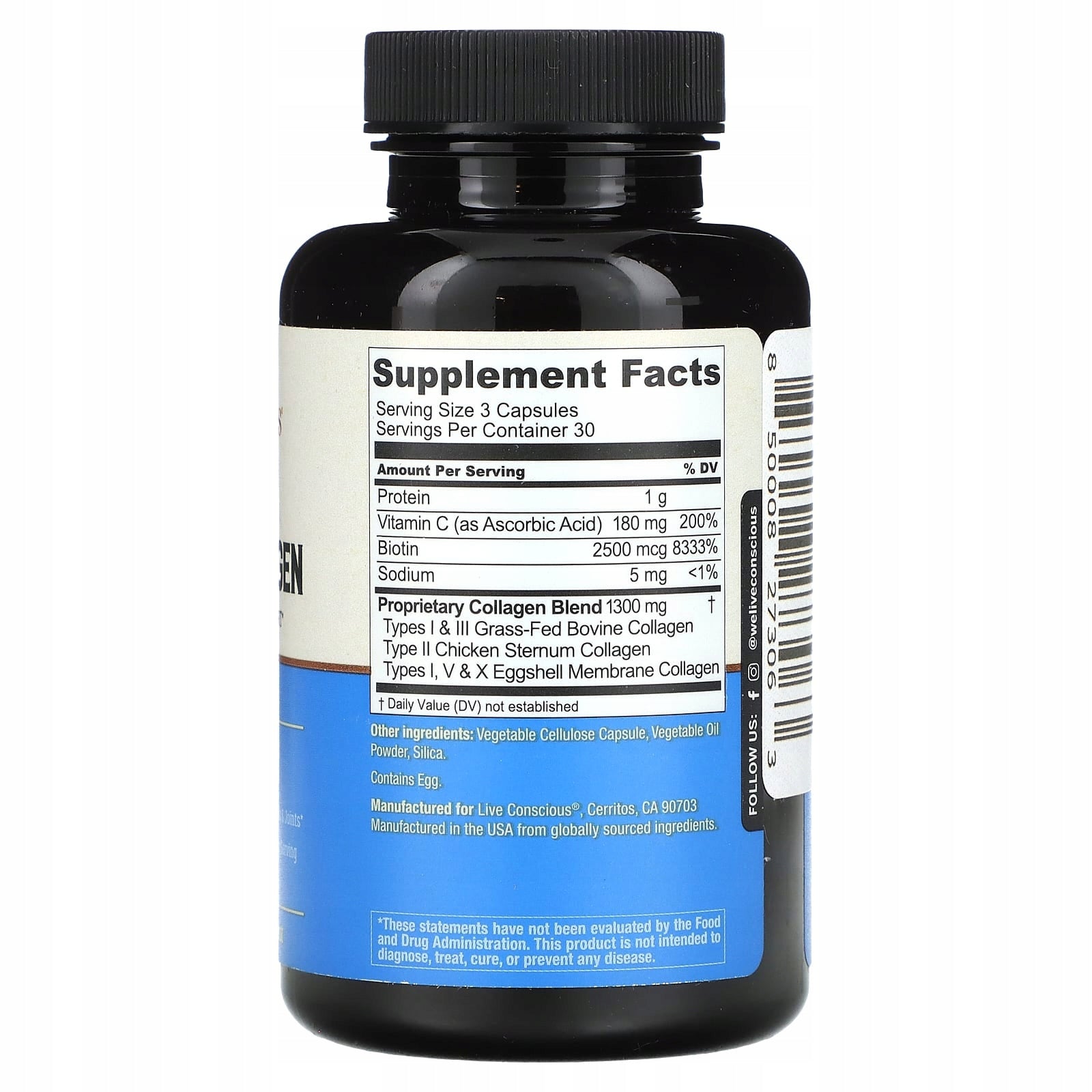 Live Conscious, Beyond Collagen, with biotin and vitamin C, 90 capsules Expiration date at least 3 months from the date of purchase
