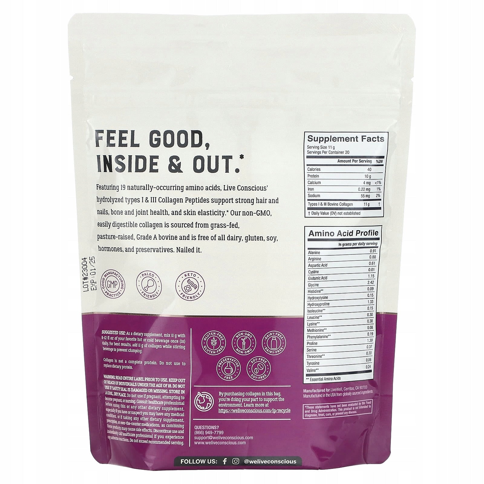 Live Conscious, Collagen Peptides, Non-Aromatized, 220 g Expiration date at least 3 months from the date of purchase