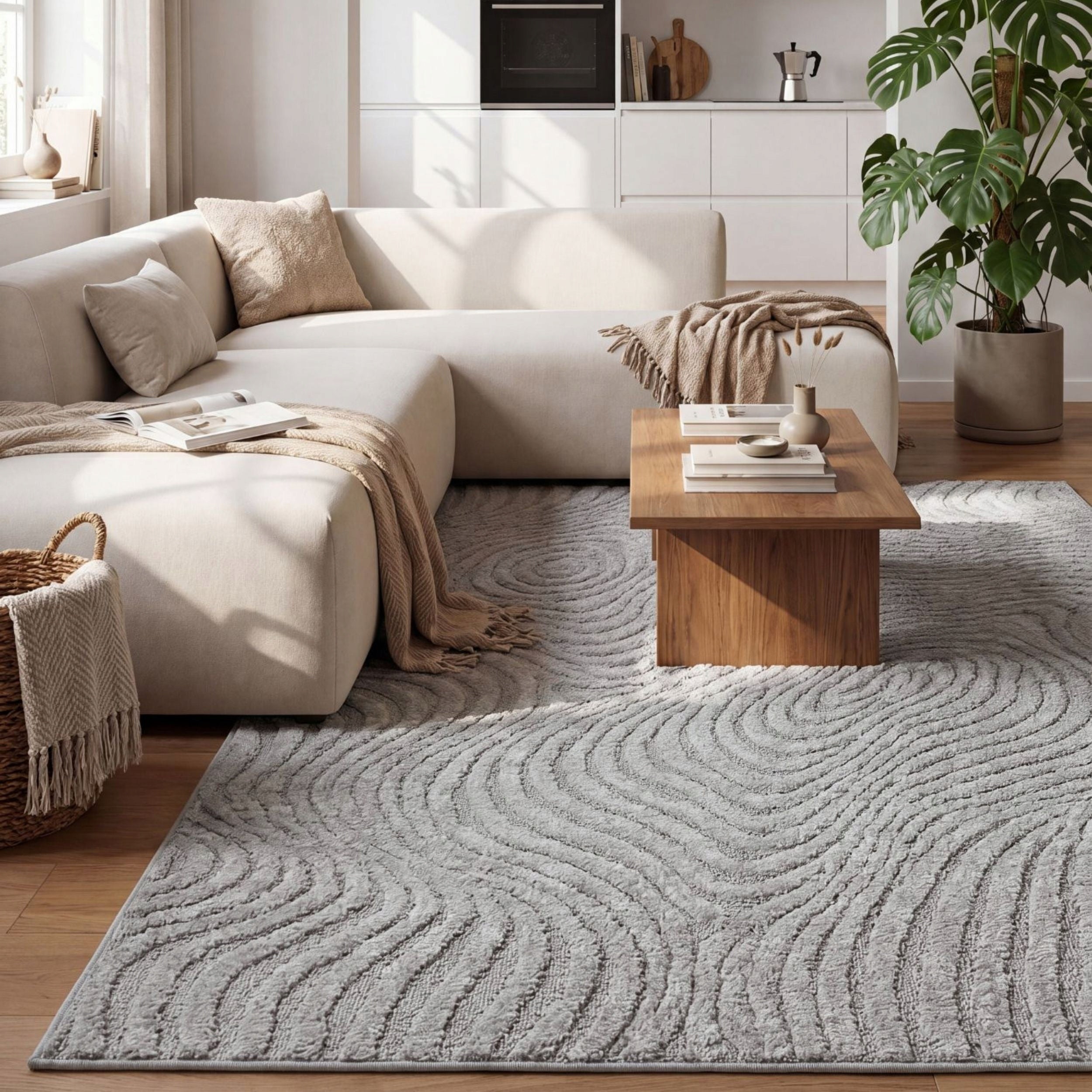 Living Room Rug 160x230cm Large Soft Modern Grey Structural 3D Pattern Packaging status original