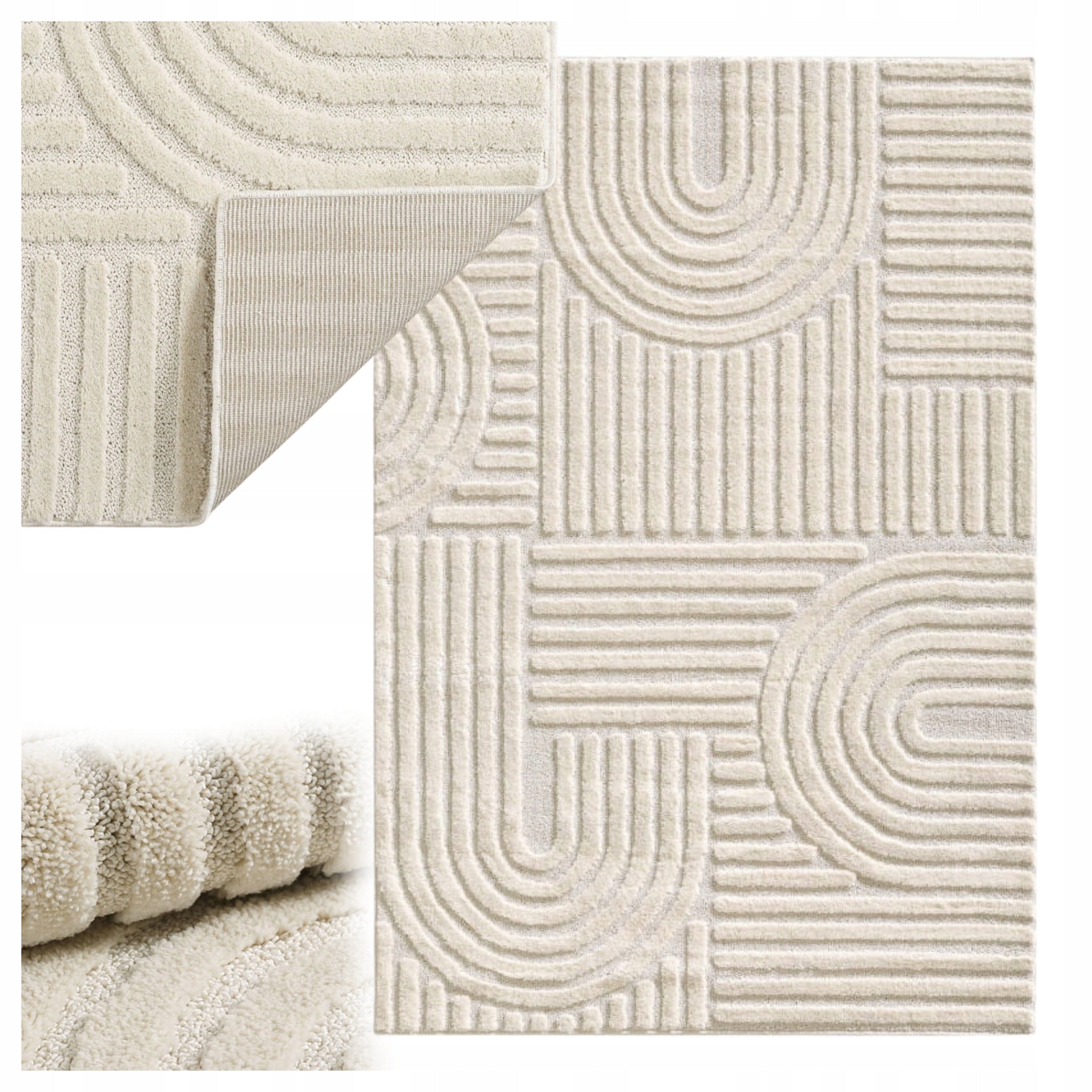 Living Room Rug Rectangular 120x170cm Modern Geometry 3D Cream Certificate