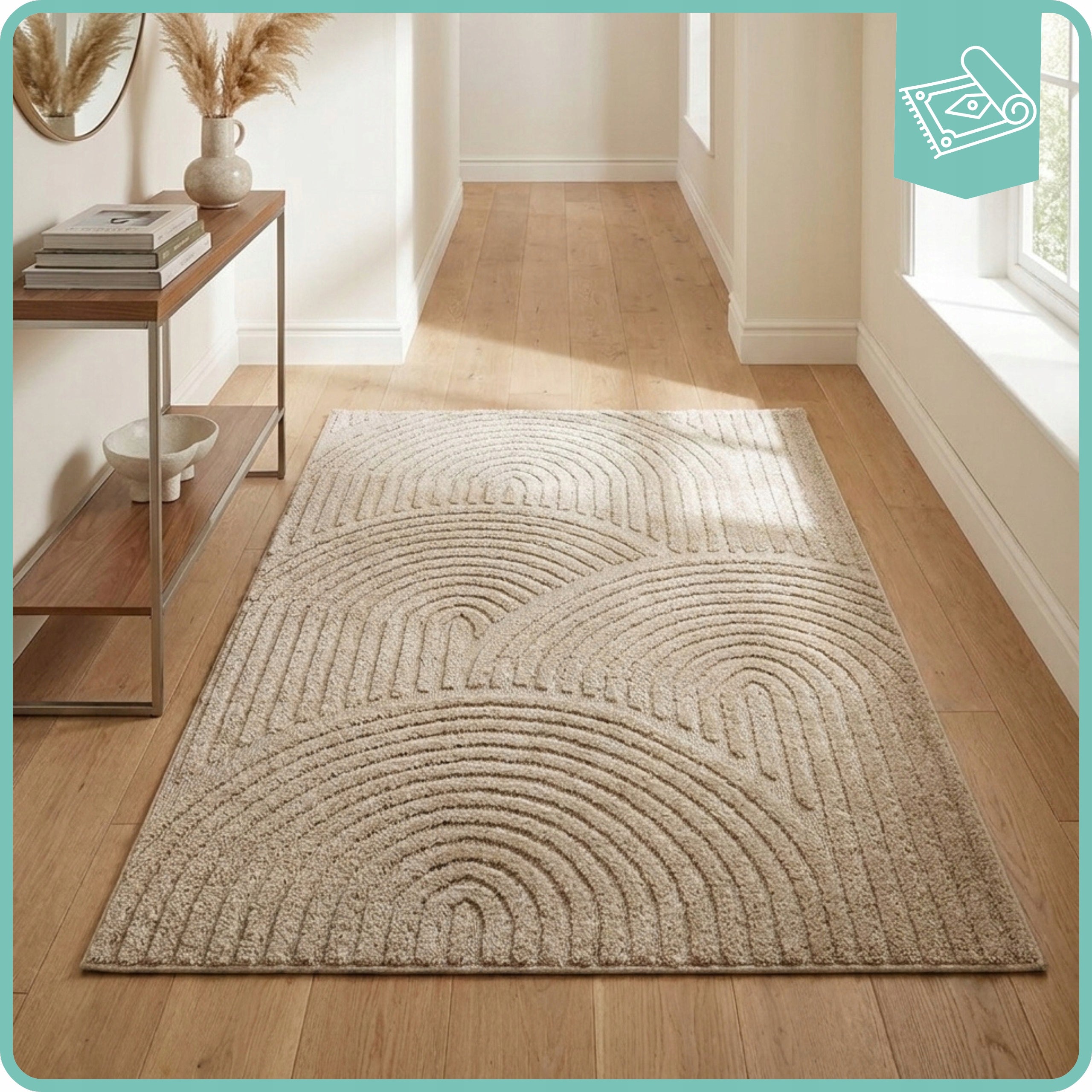 Living Room Rug Rectangular 160x230cm Modern Geometry 3D Attestation Beige Length 230 cm
