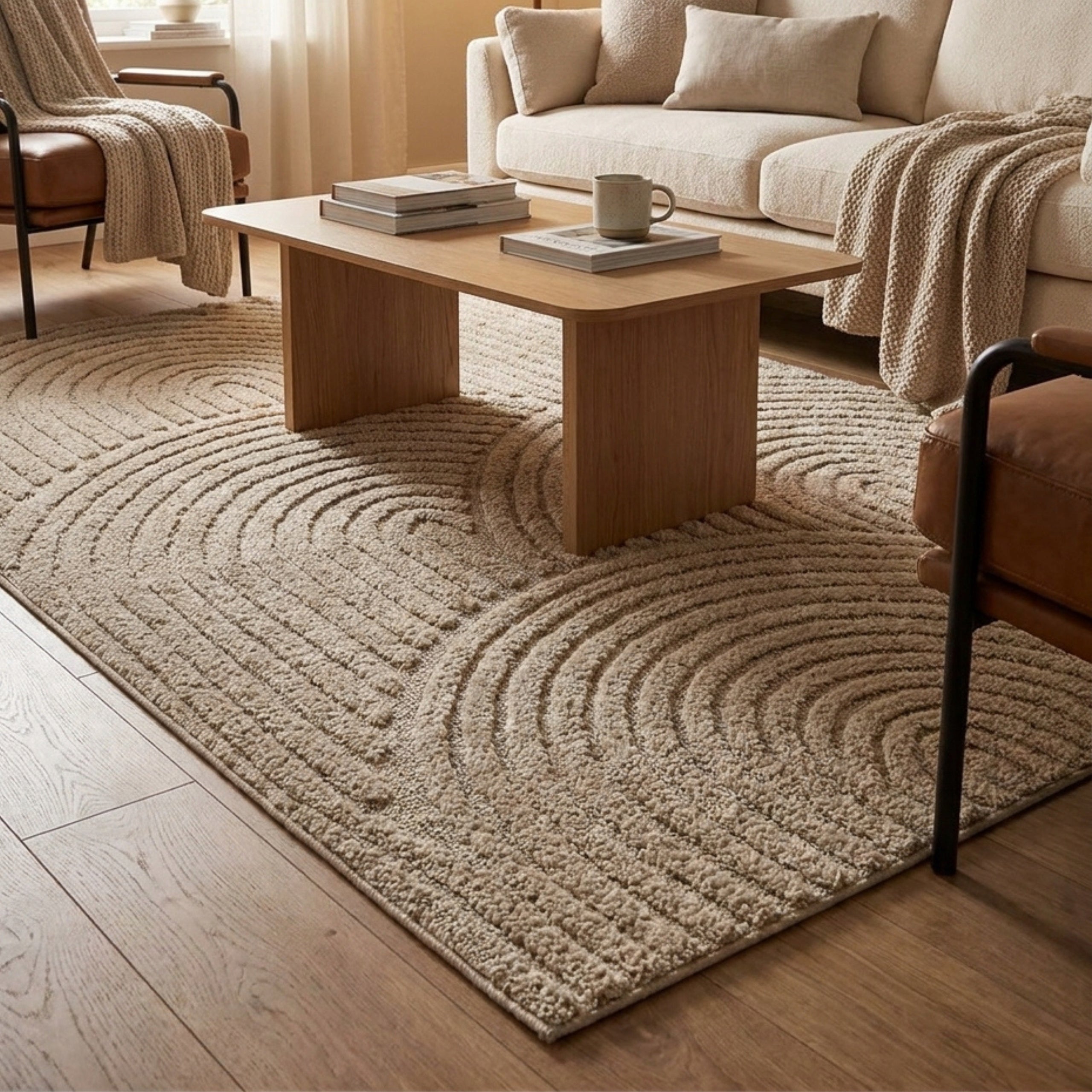 Living Room Rug Rectangular 160x230cm Modern Geometry 3D Attestation Beige Thickness 8 mm