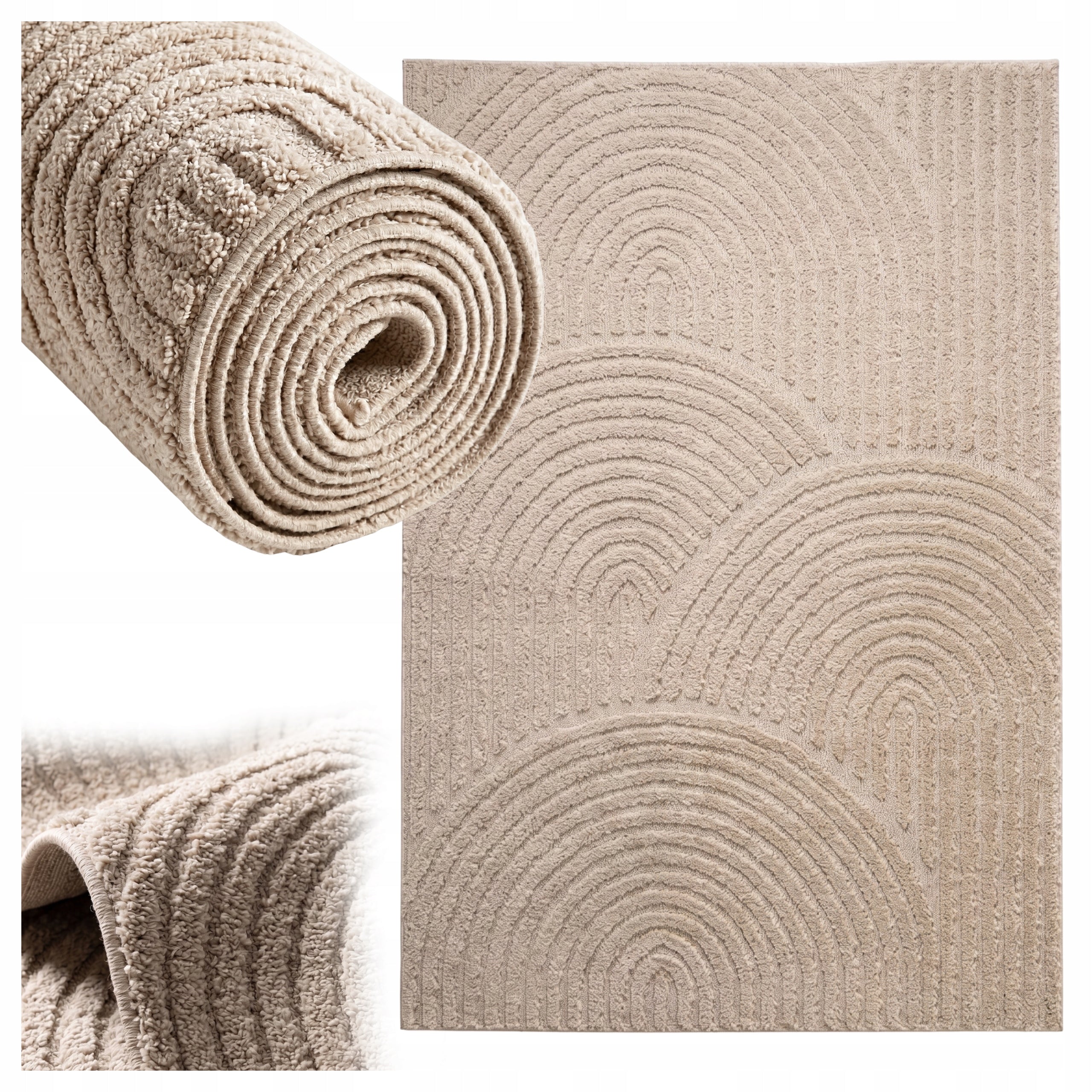 Living Room Rug Rectangular 160x230cm Modern Geometry 3D Attestation Beige