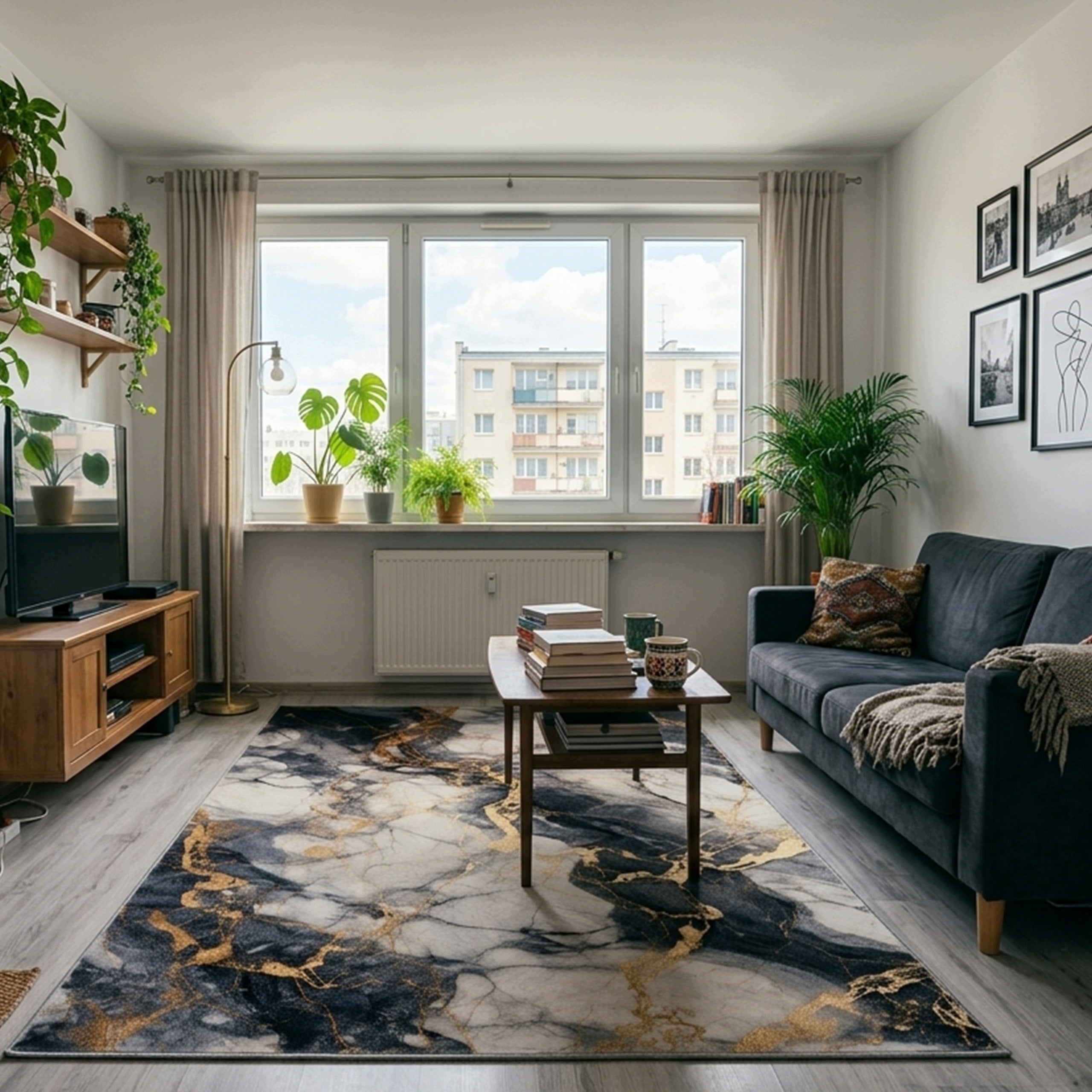 Living room rug 200x300 NOVO Black Marble NOVO non-slip soft Brand Strado