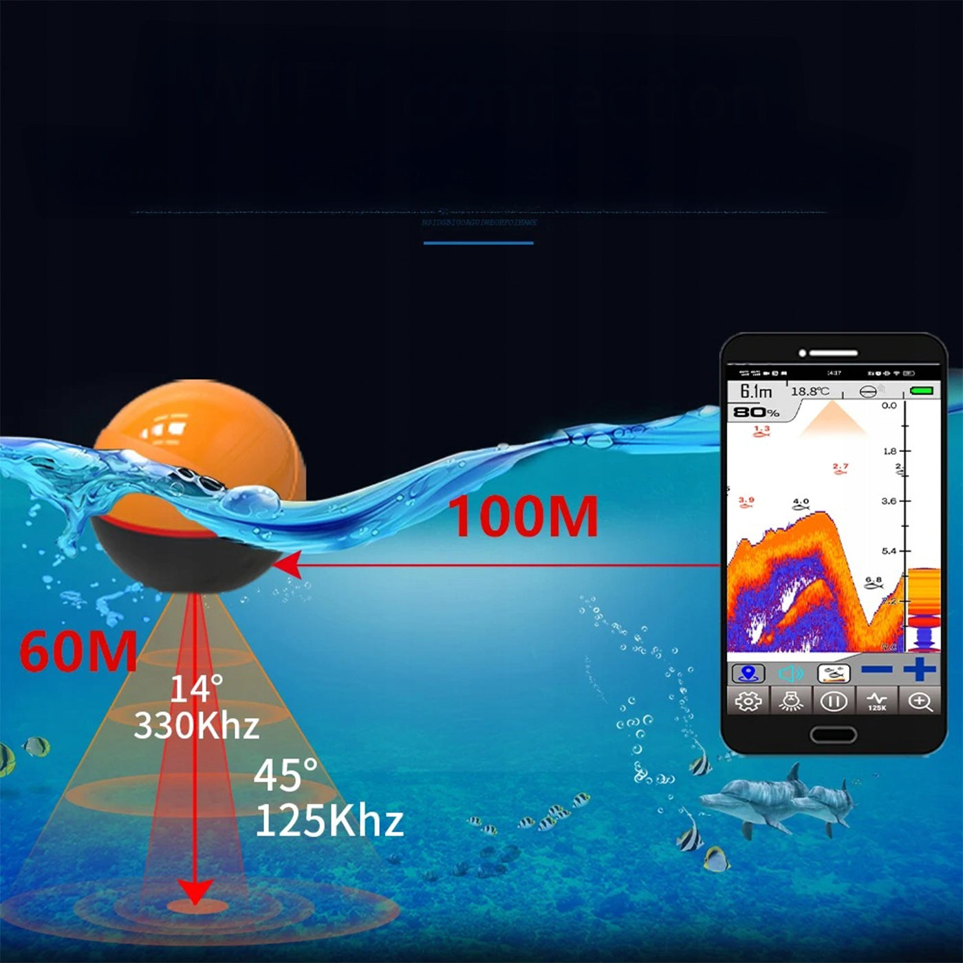 Locator Fish WiFi 100M Sounder Wireless Fishing DEEPER Android Model Odległośc do 100 Metró IOS ANDROID