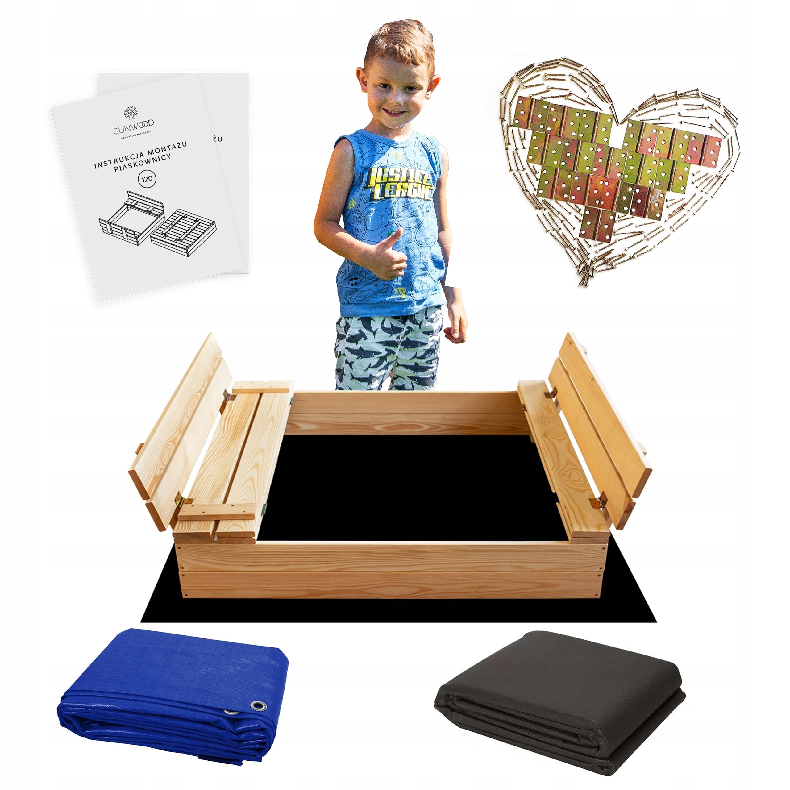 Lockable Wooden Sandbox with Benches 100 cm
