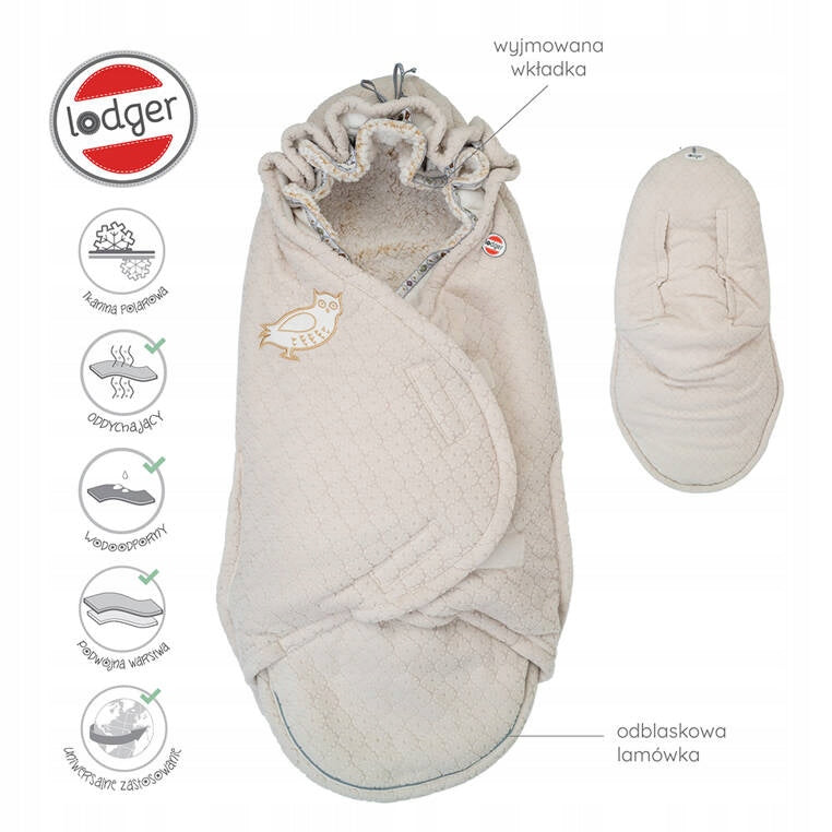 Lodger Fleece Winter Stroller Sleeping Bag Light Beige Fleece Birch Length 116 cm