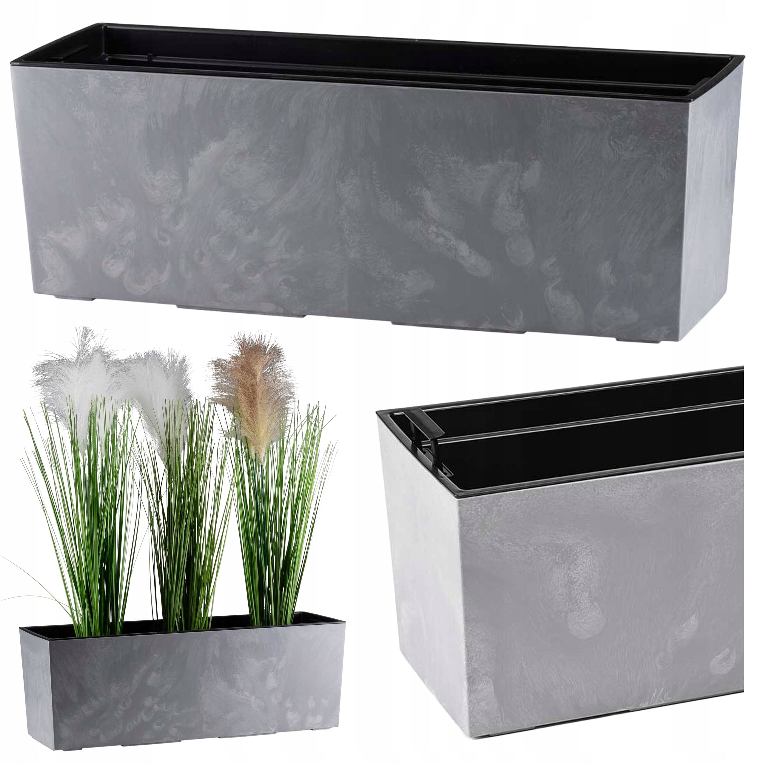 Long flowerpot for balcony, terrace, modern gray herb flower box