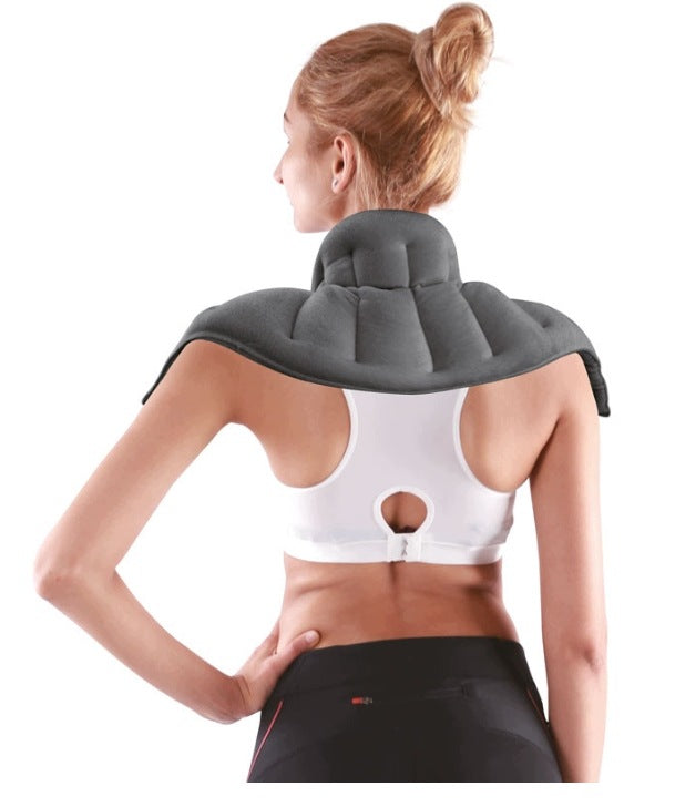 Long, heated lumbar-neck pillow filled with flaxseed