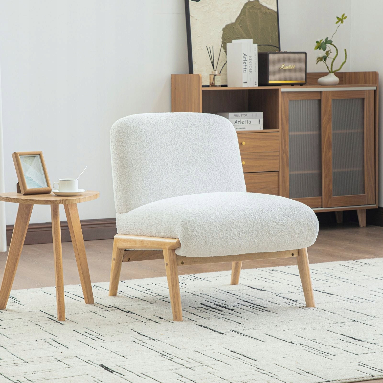 Lounge chairs with ground and wooden frames for living rooms and bedrooms