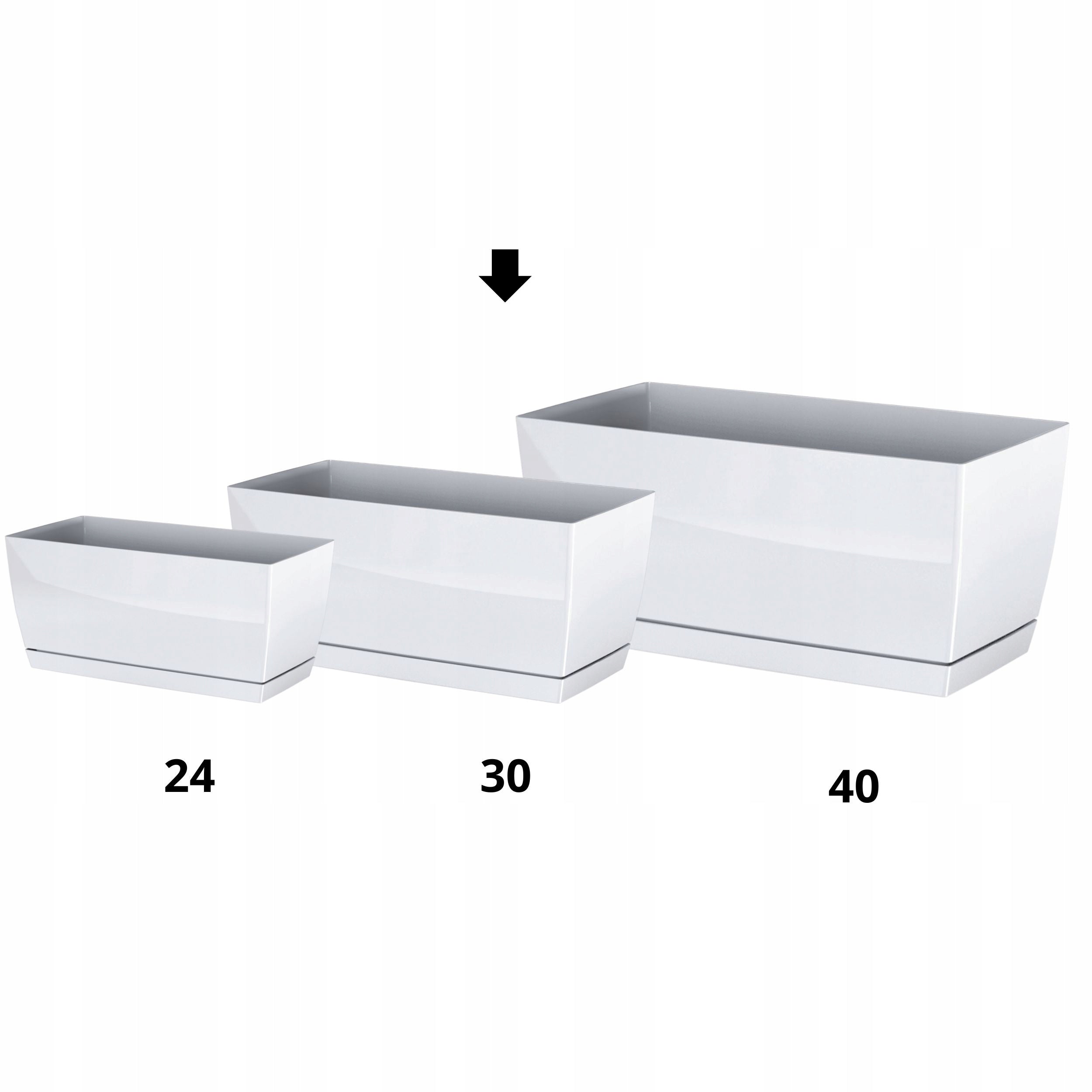 Low rectangular flower pot in gloss 29cm Planter + stand Product height 13.6 cm