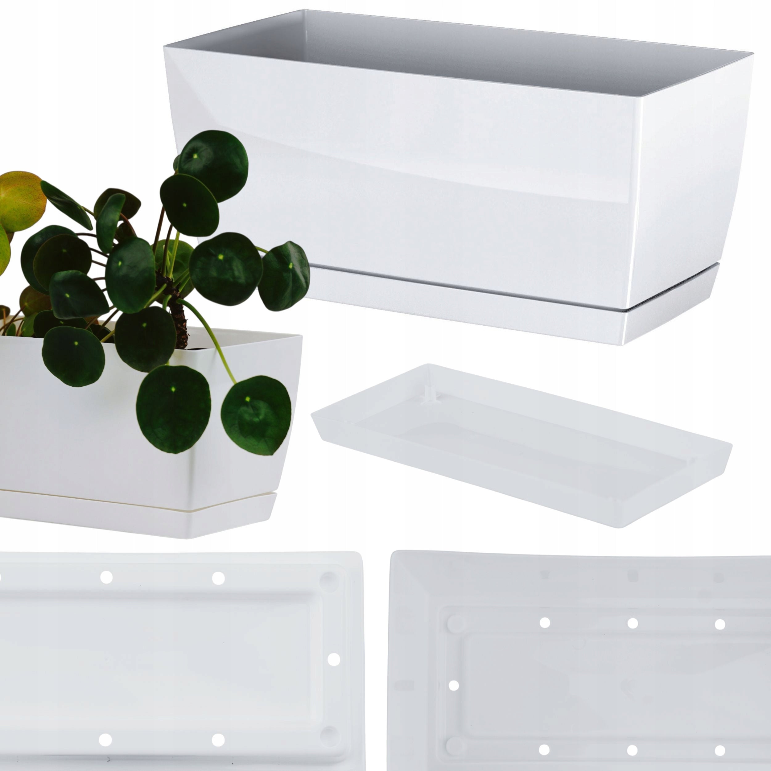 Low rectangular flower pot in gloss 29cm Planter + stand