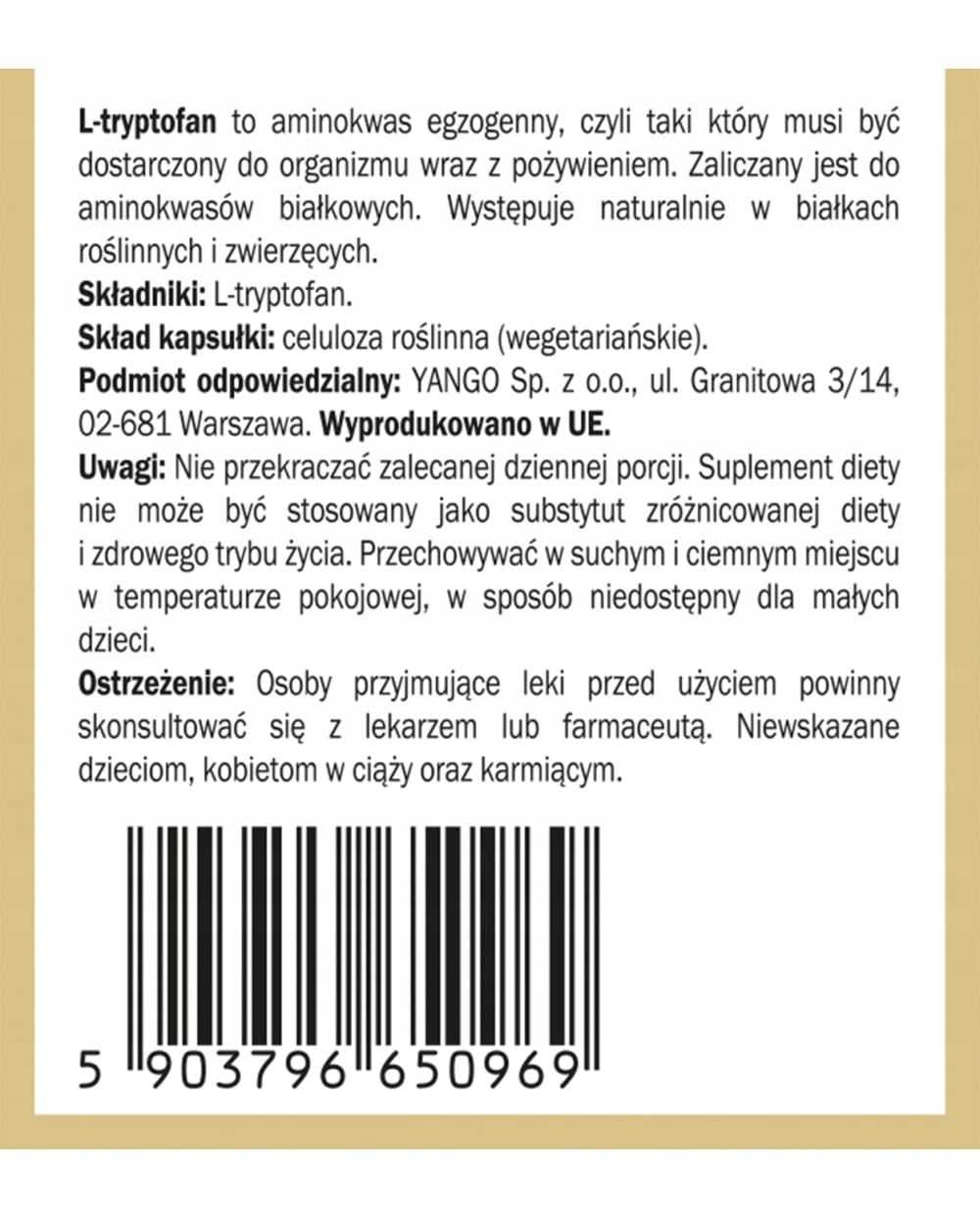 Ltryptophan Yango 90 caps. Amino acids Expiration date at least six months from the date of purchase