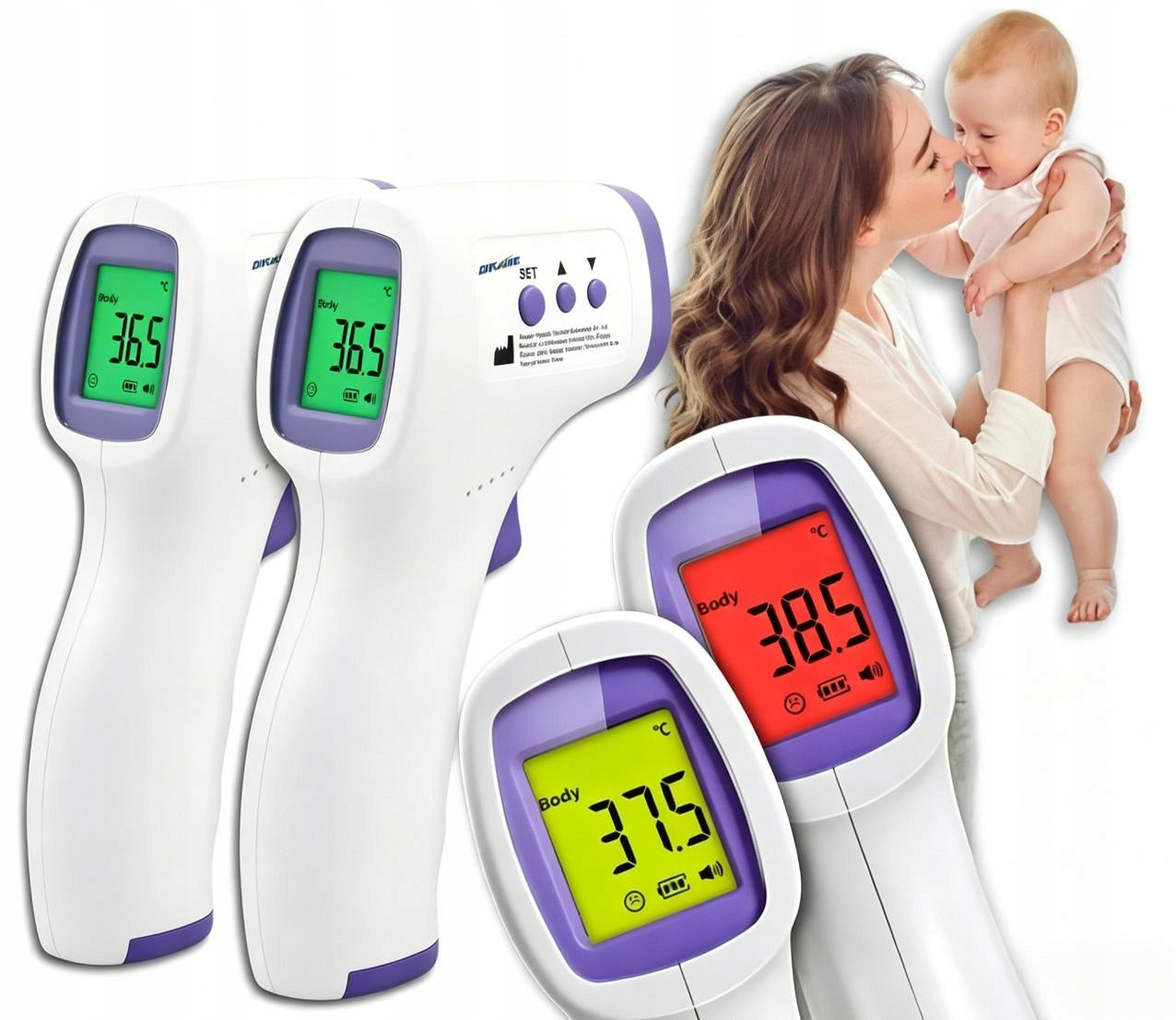 Lucky LCD non-contact thermometer purple with fever alarm