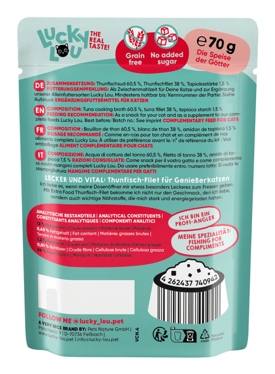 Lucky Lou Extra Food Tuna Fillet in Jelly 70 g Cat Sachet Brand Lucky Lou